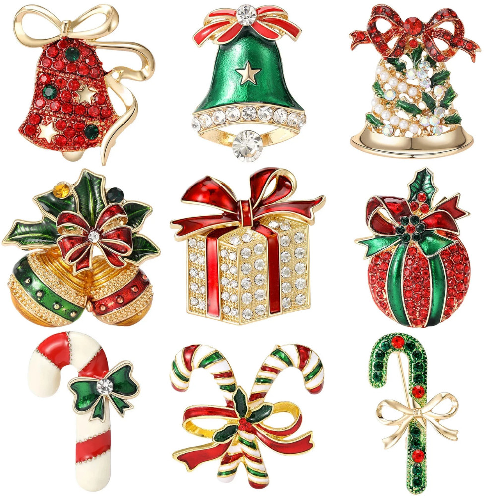 Christmas Gift Box Brooch Pin – Crystal Rhinestone Christmas Winter Holiday Gift