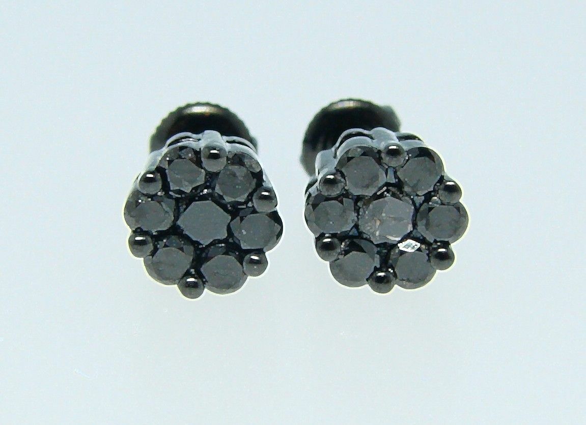 1.15ct Black Lab-Created Moissanite Flower Stud Earrings Women Black Gold Plated