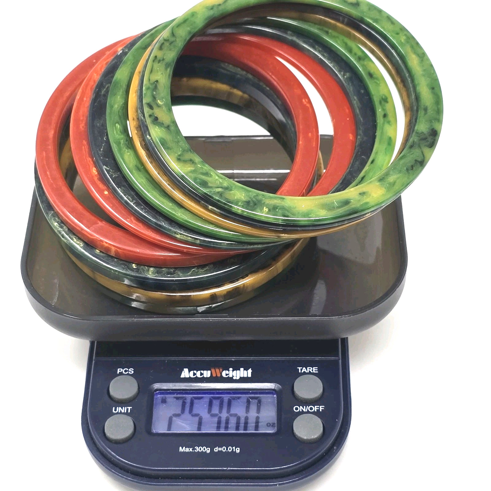 SET of 9 BAKELITE Bracelets MARBLED Multicolor Bangles Green Red Yellow RARE