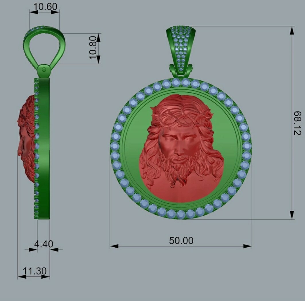 Jesus Face Pendant – Iced Charm & Necklace – Gold Tone Religious Fashion Jewelry