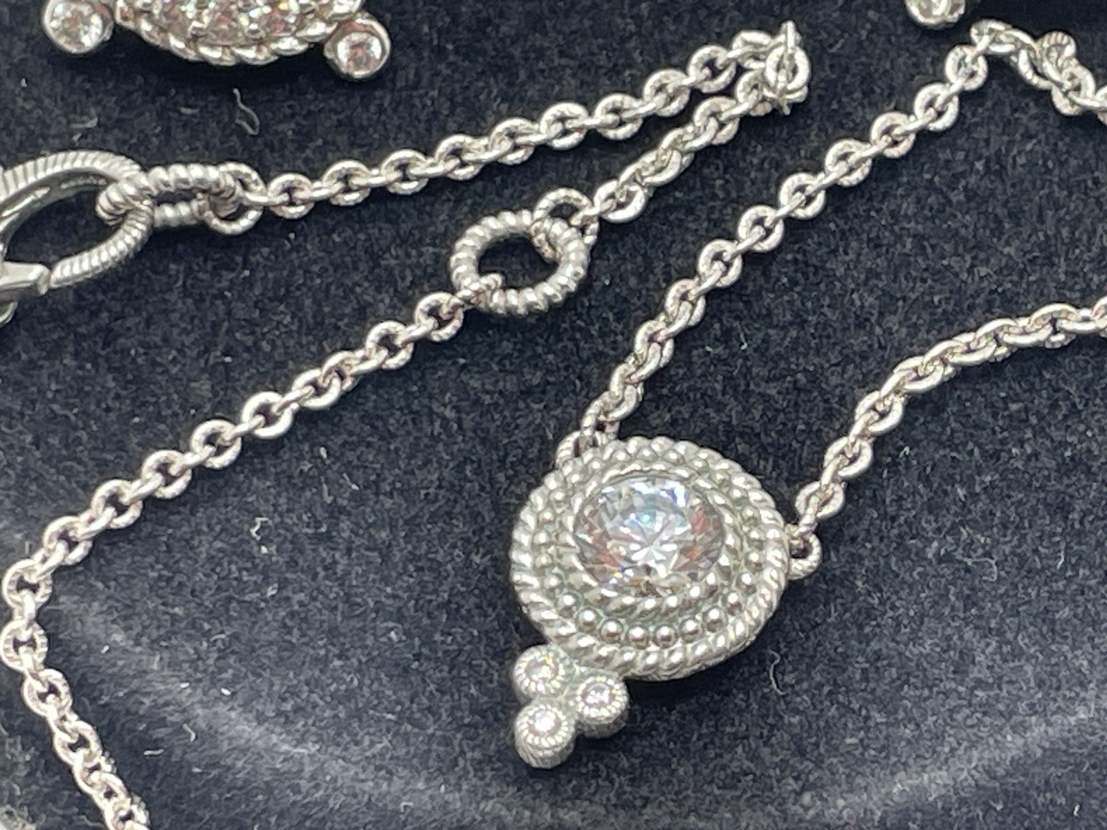 JUDITH RIPKA 925 Sterling Silver C Z Station Chain Pendant Necklace & Earrings