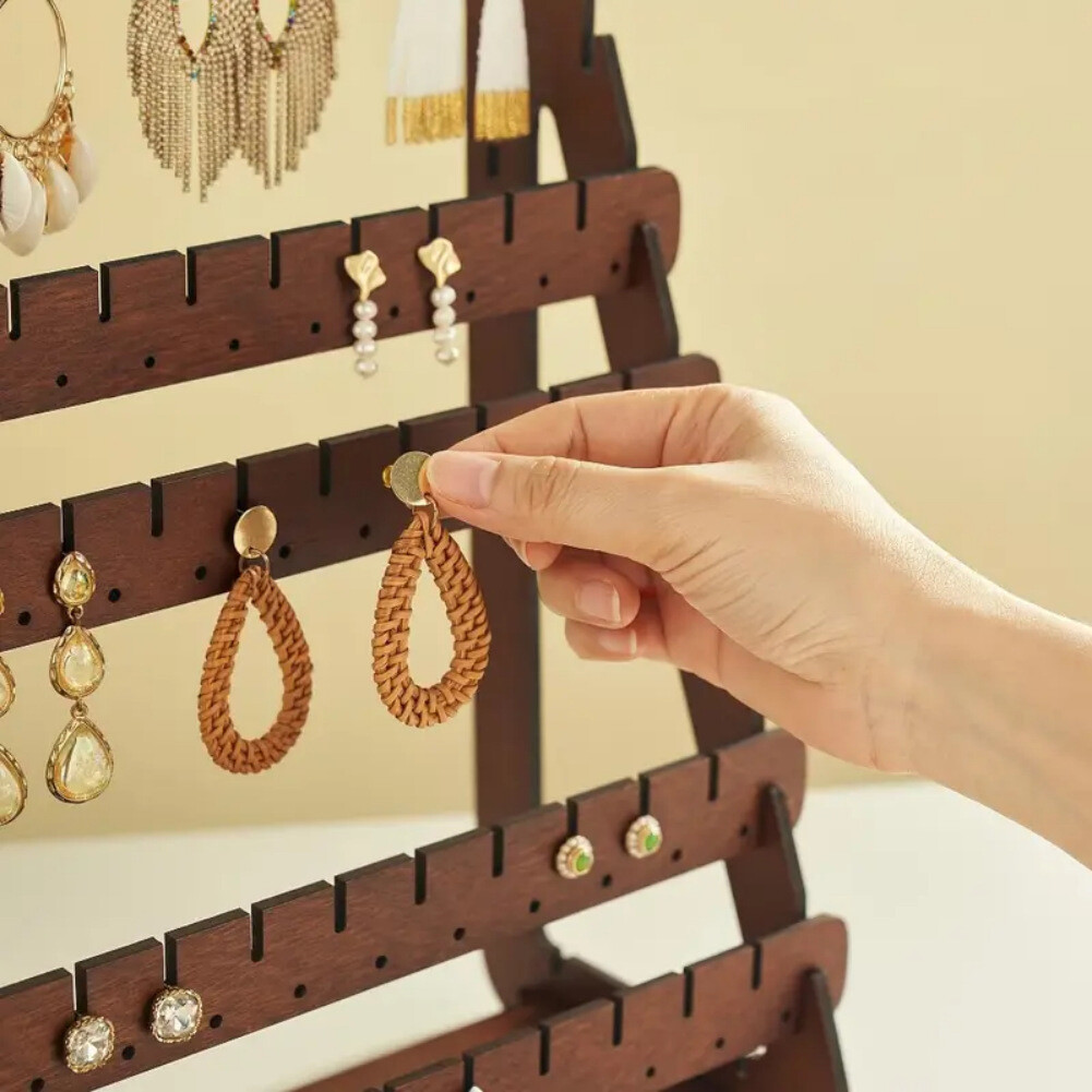 Wood Earring Display Rack Stand Holder For Stud Hook Earrings Jewelry Organizer