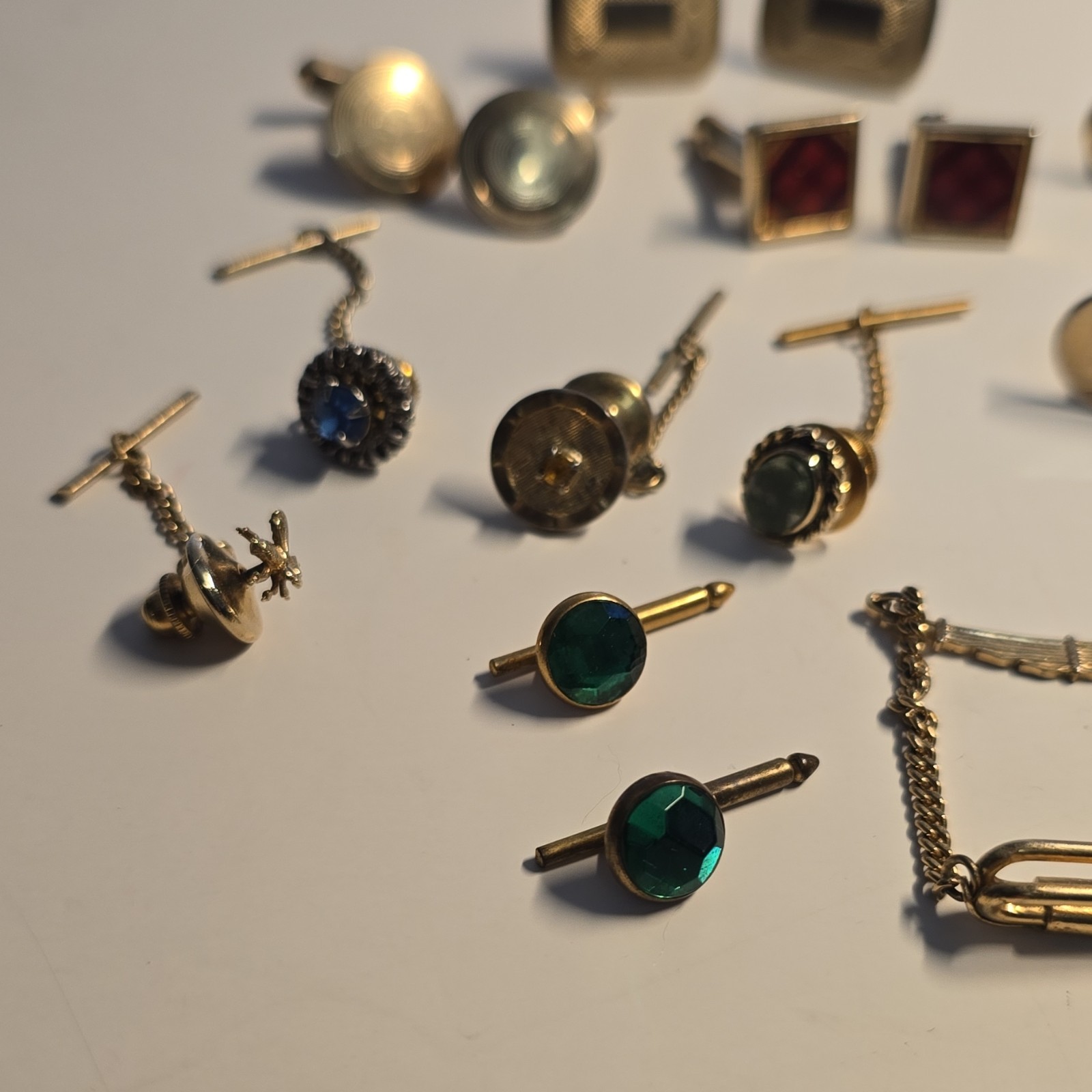 Vintage Pioneer Gold Tone Chain Link Tie Pins, Cufflinks Men’s lot of 19 Fashion