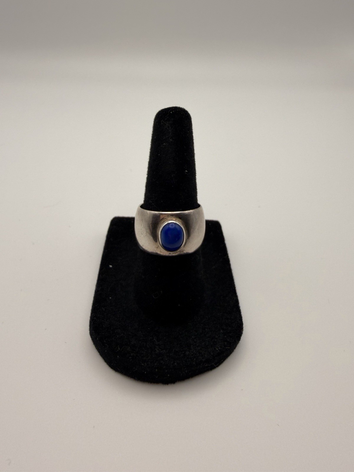 Vintage JK Sterling Silver Lapis Lazuli Ring Size 6 Wide Band Statement Signed