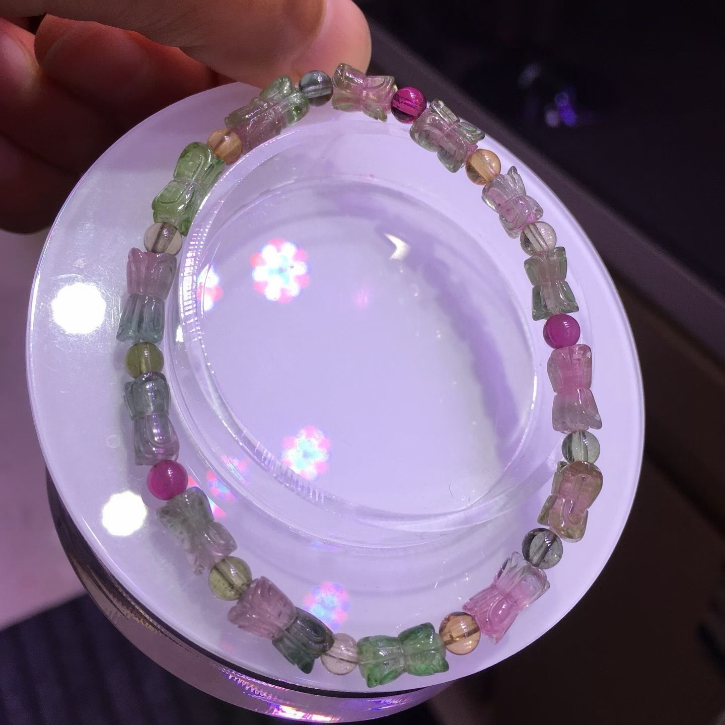5.3*9.5mm Natural Color Tourmaline Crystal Quartz Carved Beads Bracelet