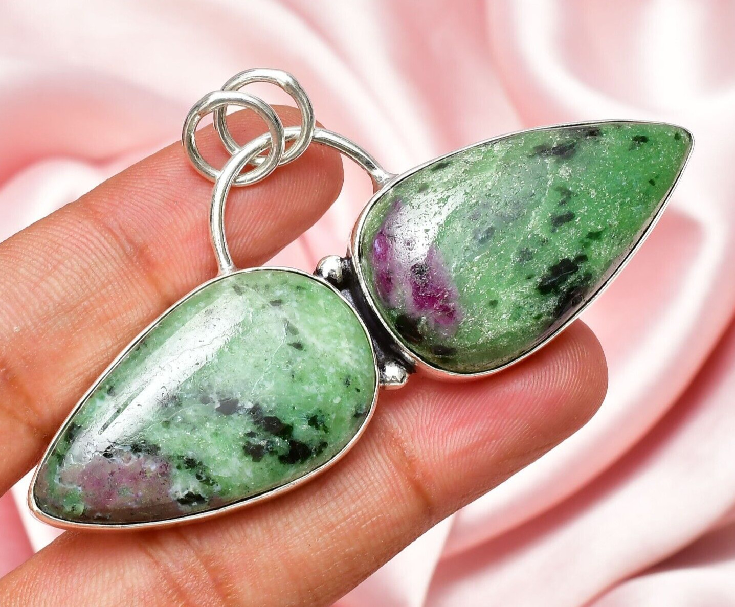 Ruby Zoisite Gemstone 925 Sterling Silver Handmade Jewelry Pendant 1.56″