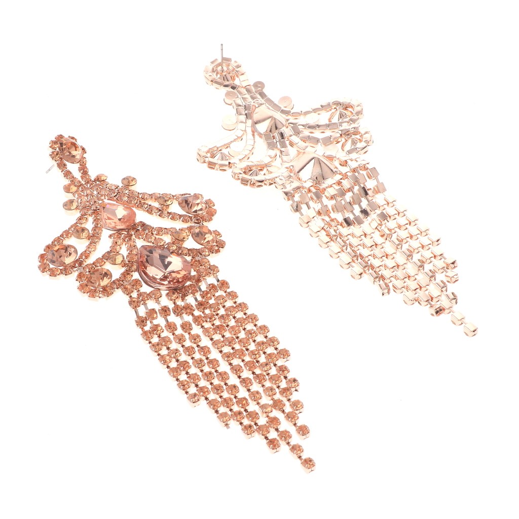 Rose Gold Tone Alloy Metal Crystal Rhinestone Chandelier Post Earrings ESE263…