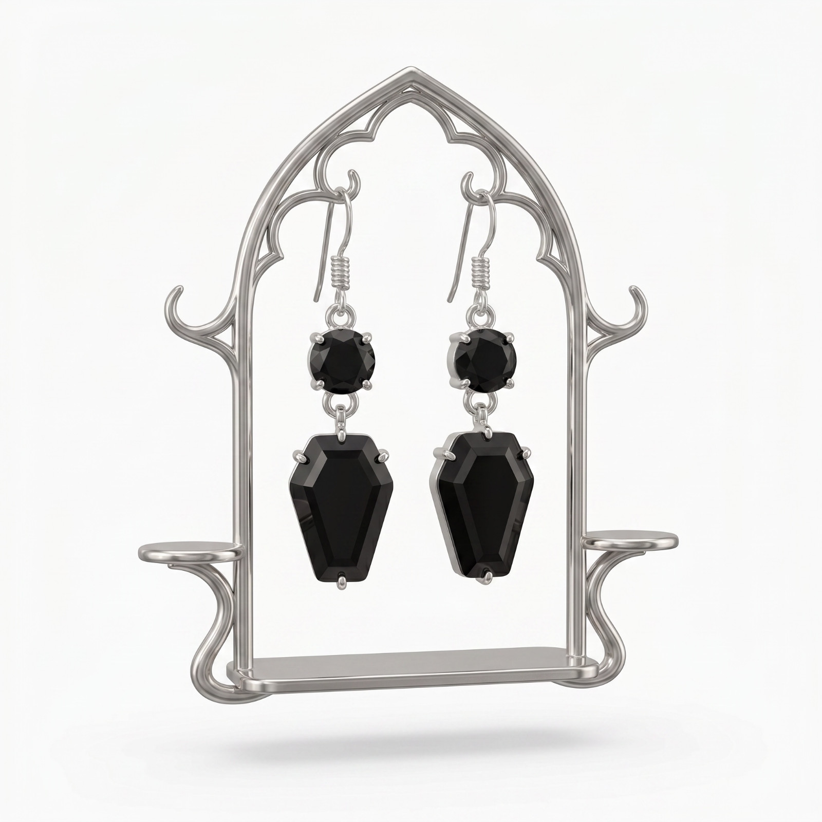 Designer Black Onyx Coffin 925 Solid Sterling Silver Dangle Drop Earrings