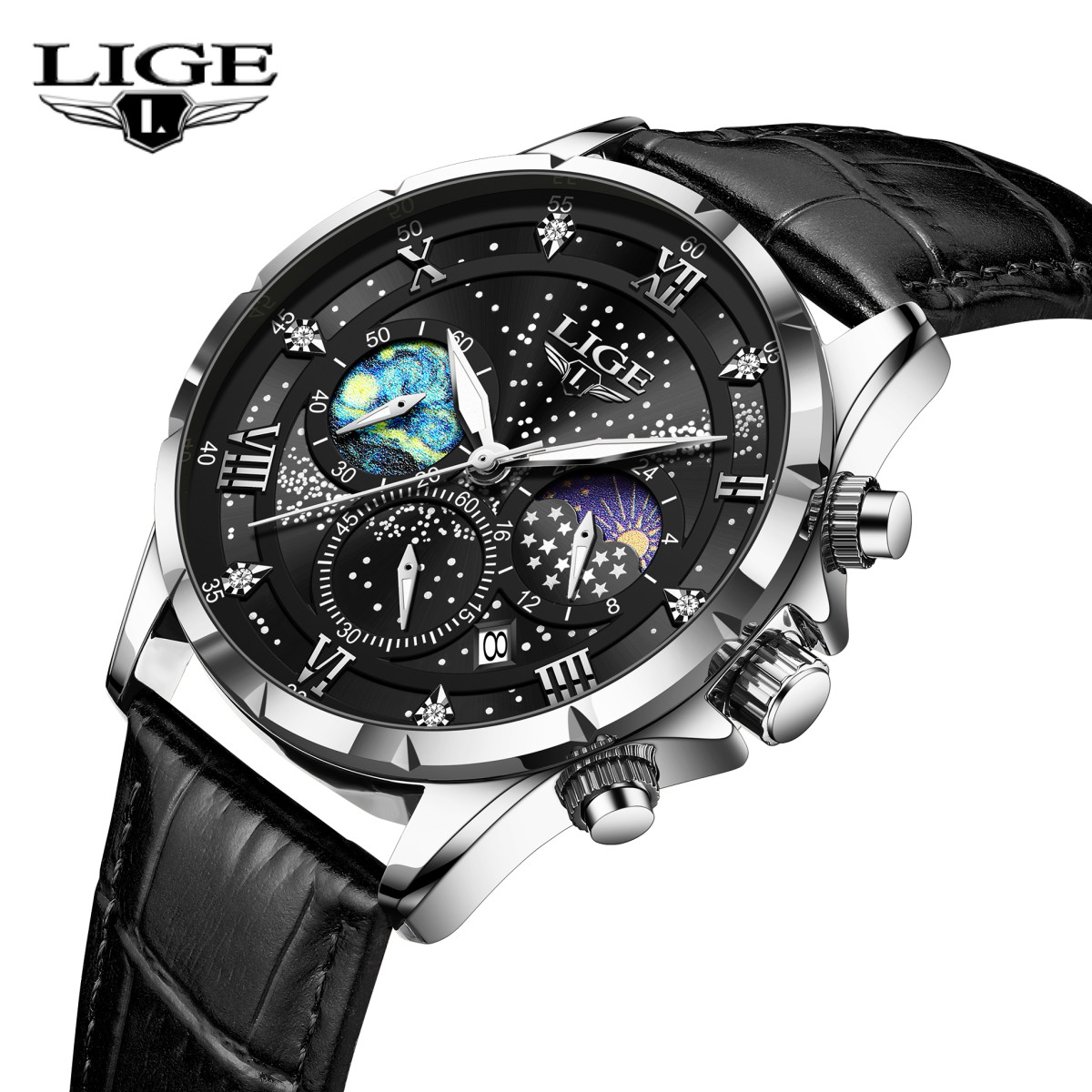 LIGE Brand Watches for Men Leather Bracelet Wristwatch Business Male Watch Gifts