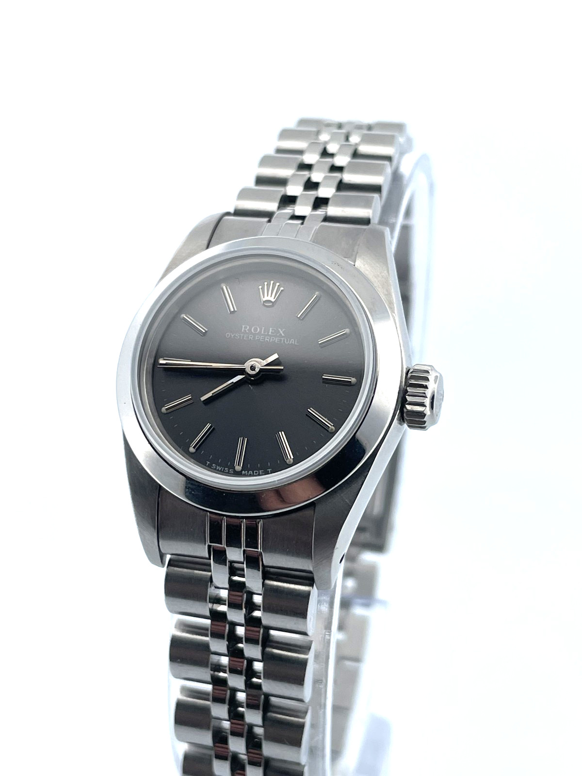 Rolex 67180 Ladies Oyster Perpetual Silver Dial w/ Box & Papers