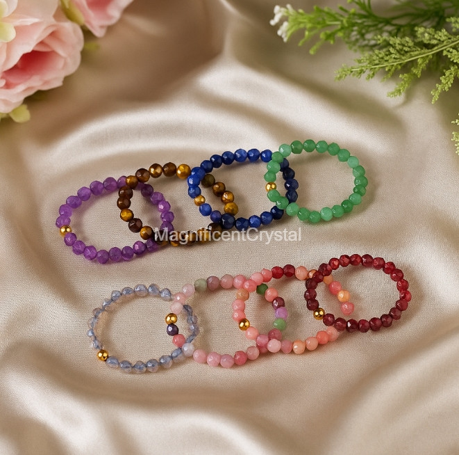 Gemstone Beaded Rings Stackable Natural Crystal Ring Dainty Handmade Jewelry