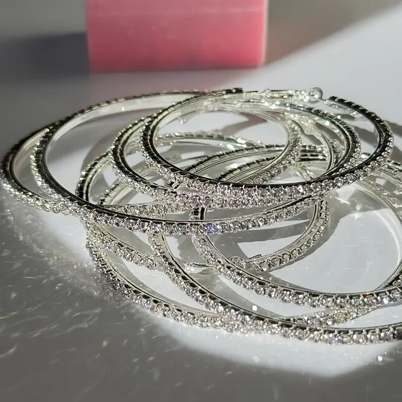 6Pairs Sparkling Rhinestone Hoops Earrings Fashion Jewelry For Women Jewelry Set