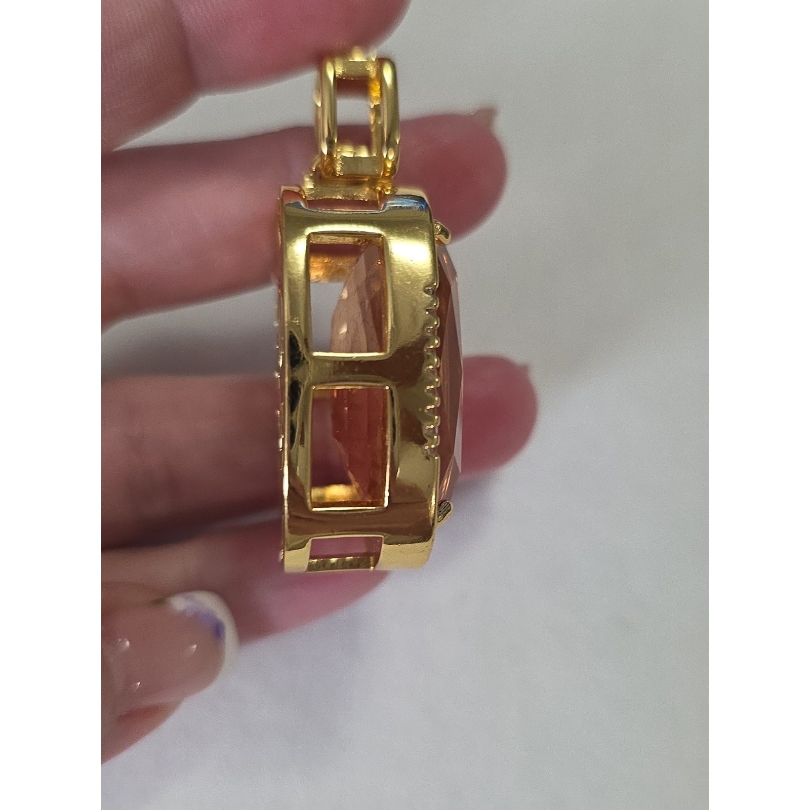 Large Light & Dark Pink Statement Pendant Reversible Floral Filigree Gold Tone