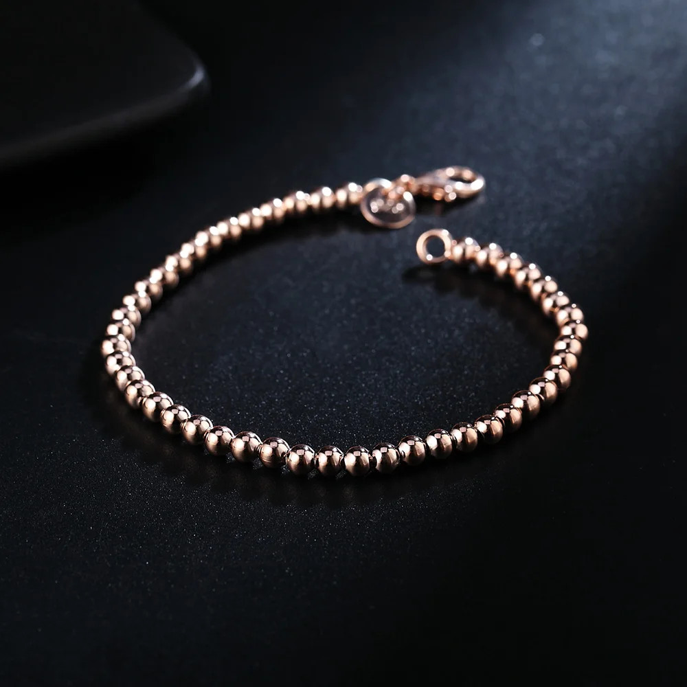 2PCS Hot 925 Sterling Solid Silver Jewelry 4MM Solid Beads Bracelet For Women