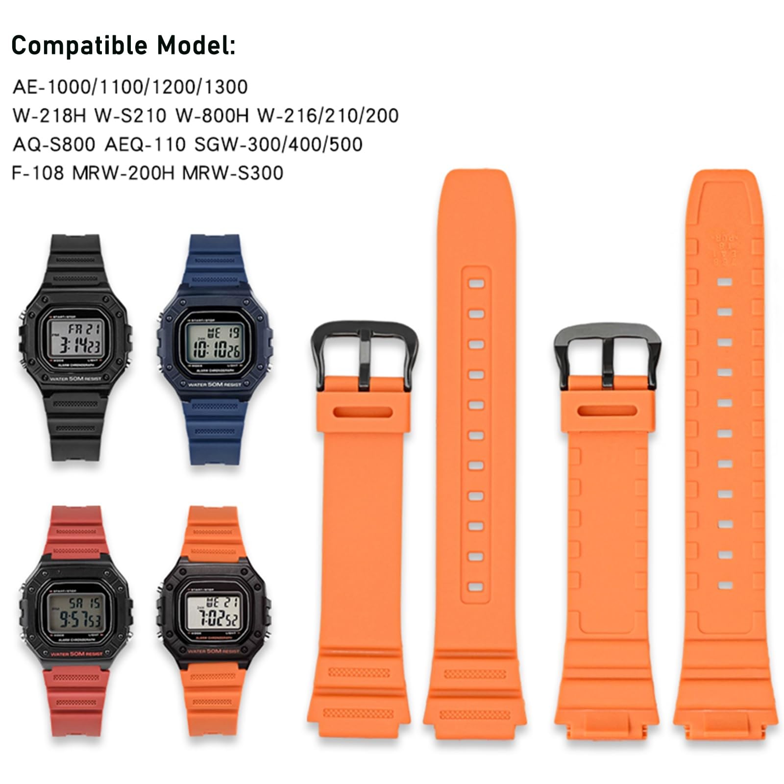 Resin Replacement Band for Casio W218H AE1200WH W800H Waterproof Strap from USA