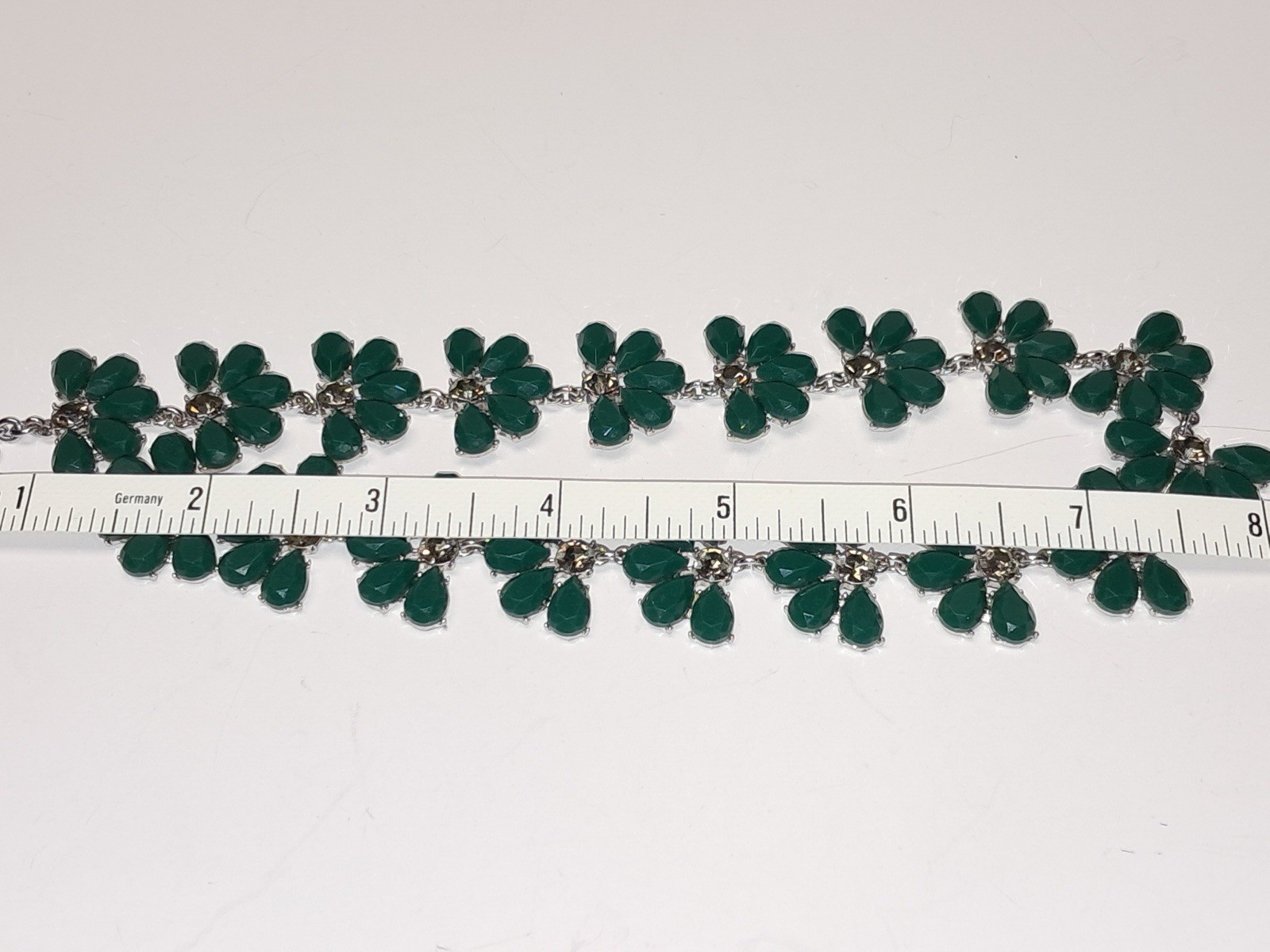 Ann Taylor Green Floral Statement Bib Necklace Rhinestone Silver Tone Signed