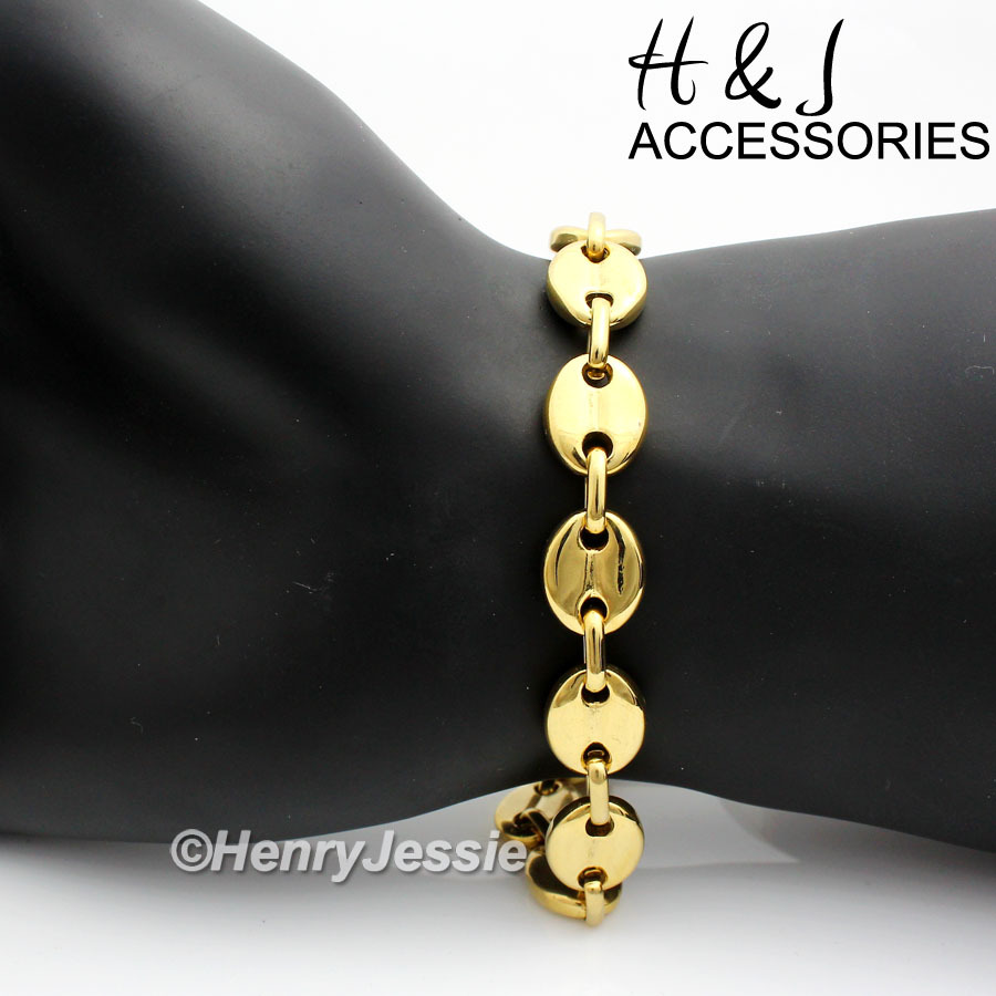 24″Stainless Steel 10x3mm Gold Plated Puffed Mariner Link Necklace Bracelet*S139
