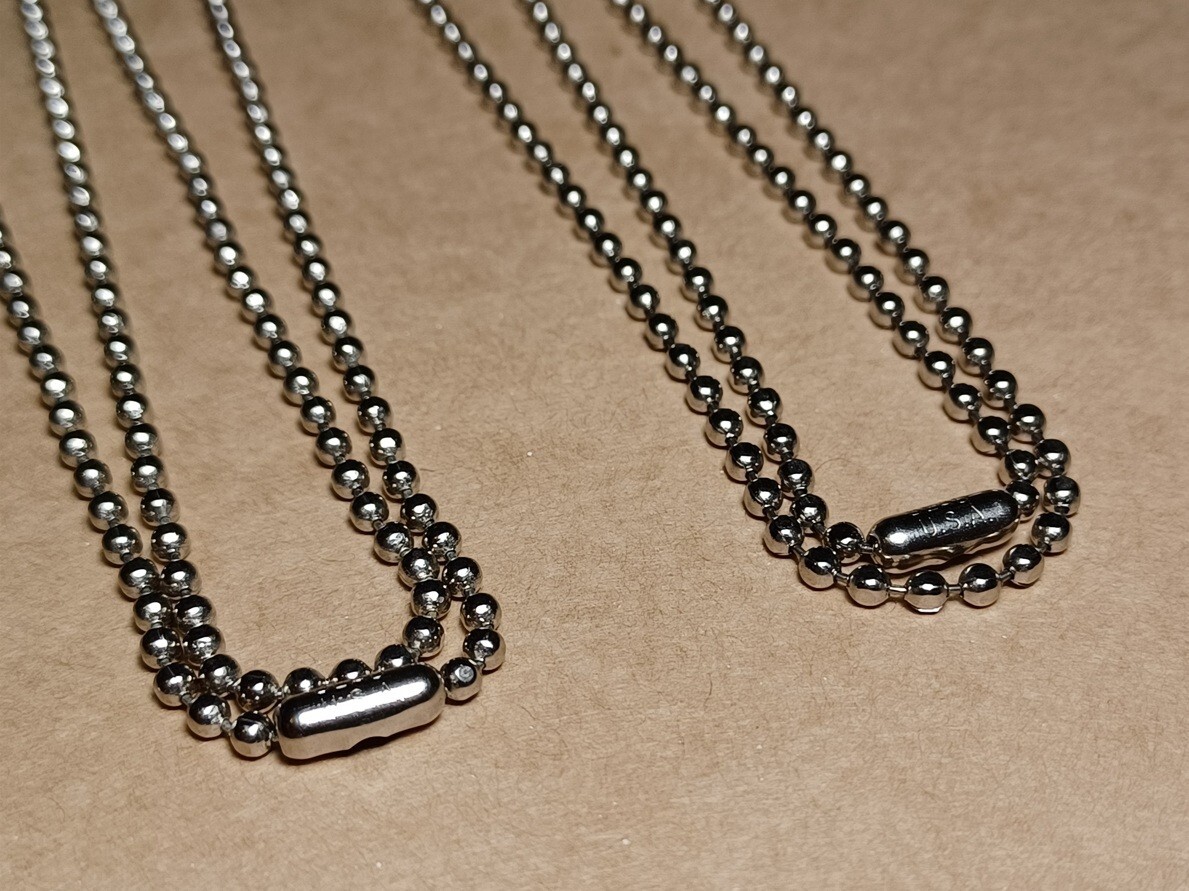 2pcs 24″ Nickel Plated Steel 2.4mm Flat Ball Bead Stylish Dog Tag Chain USA Made