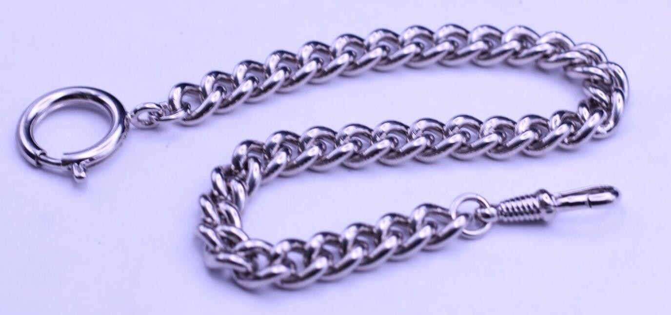 VINTAGE CURB LINK POCKET WATCH CHAIN 25.5cm LONG 7.6mm WIDE (JO)