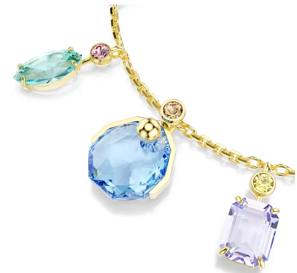 Gema bracelet Mixed cuts, Dangling crystals, Multicolored, Gold-tone plated