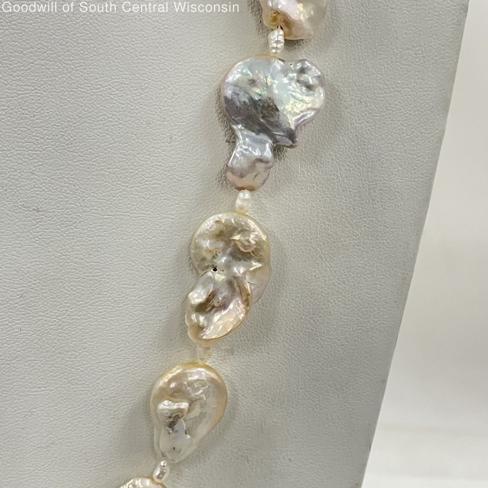 Iridescent Large Baroque Pearl Necklace W/ Small Pearl Accent Beads, 28″