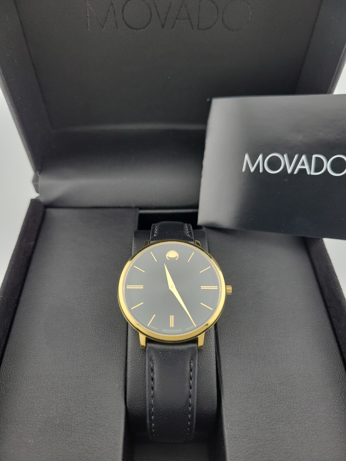 Movado Women’s Ultra Slim Leather Strap Black Dial Watch 0607091 ($795 MSRP)