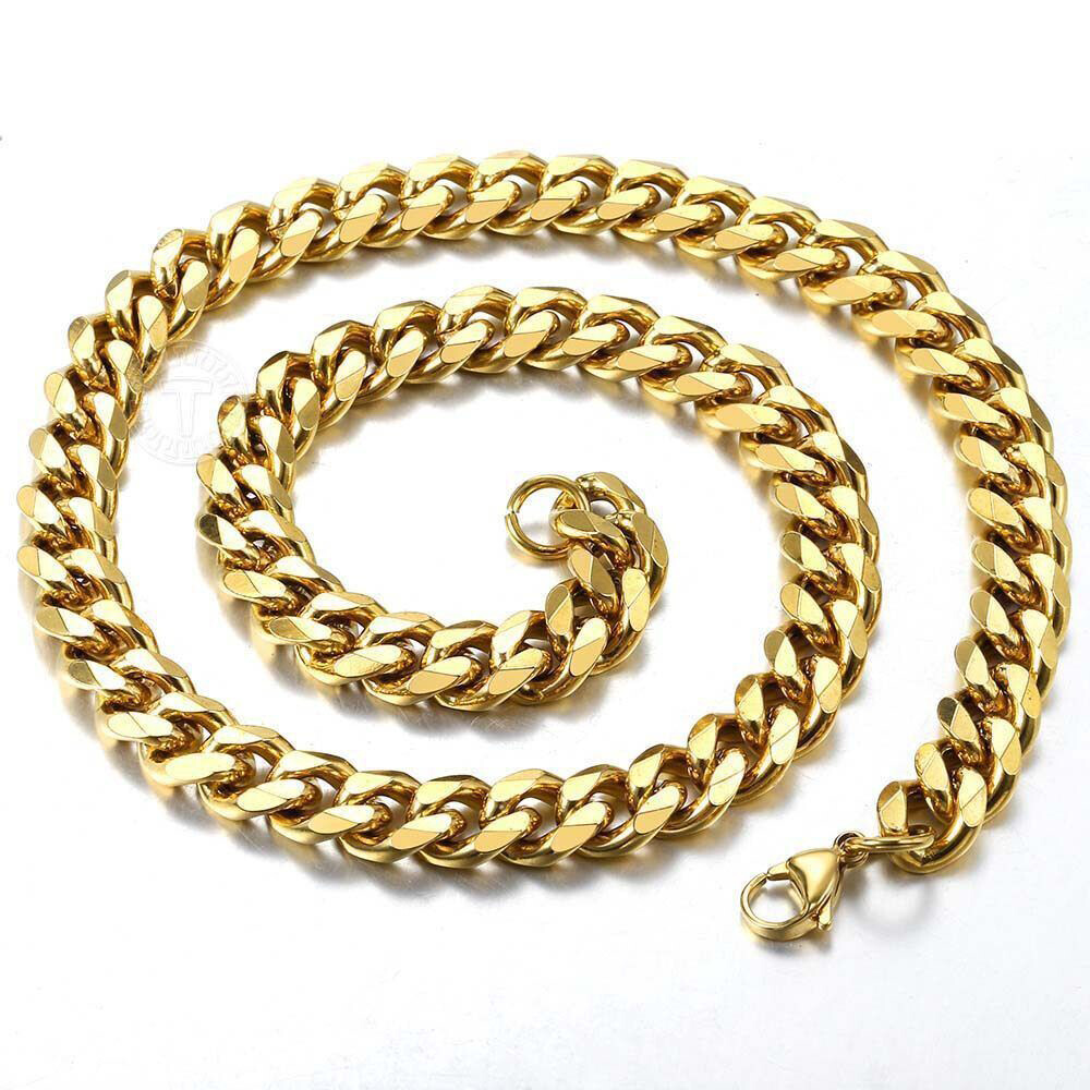 14K Gold Plated Stainless Steel Cuban Curb Chain Necklace Bracelet 3/5/7/9/11mm