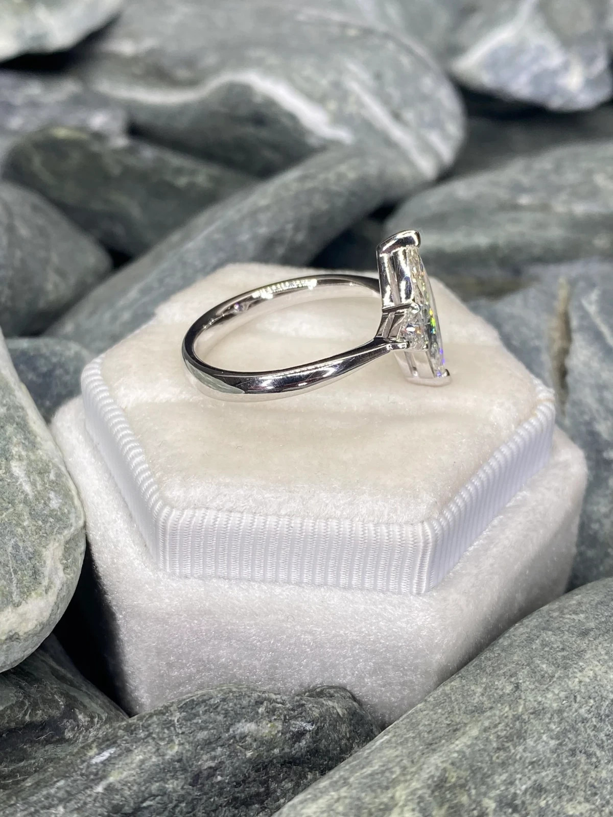 2 CT Marquise Cut Moissanite Three Stone Engagement Ring 14K White Gold Plated
