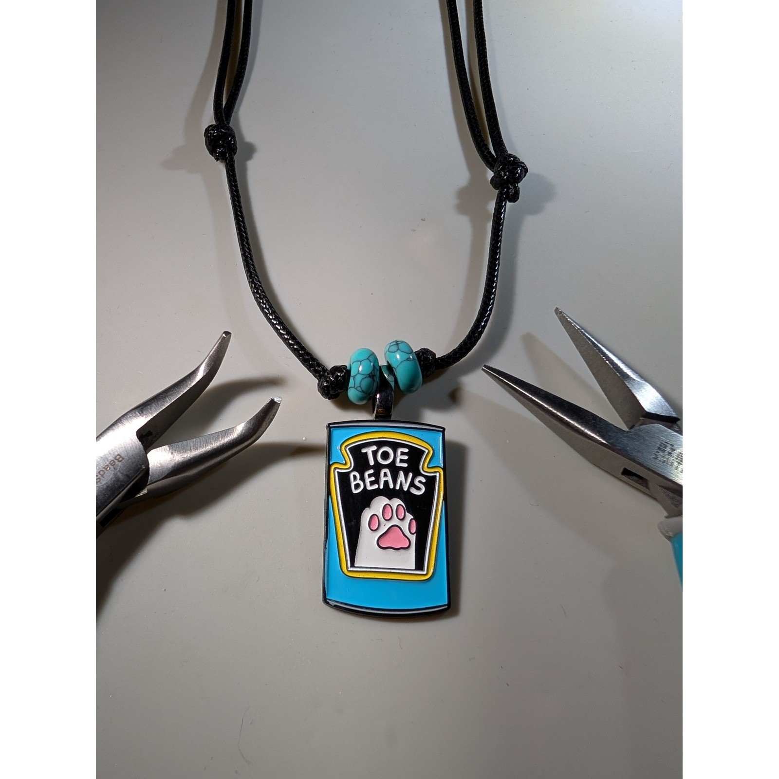 Toe Beans Enamel Pin Repurposed Necklace Adjustable Cord Cat Lover Gift Blue