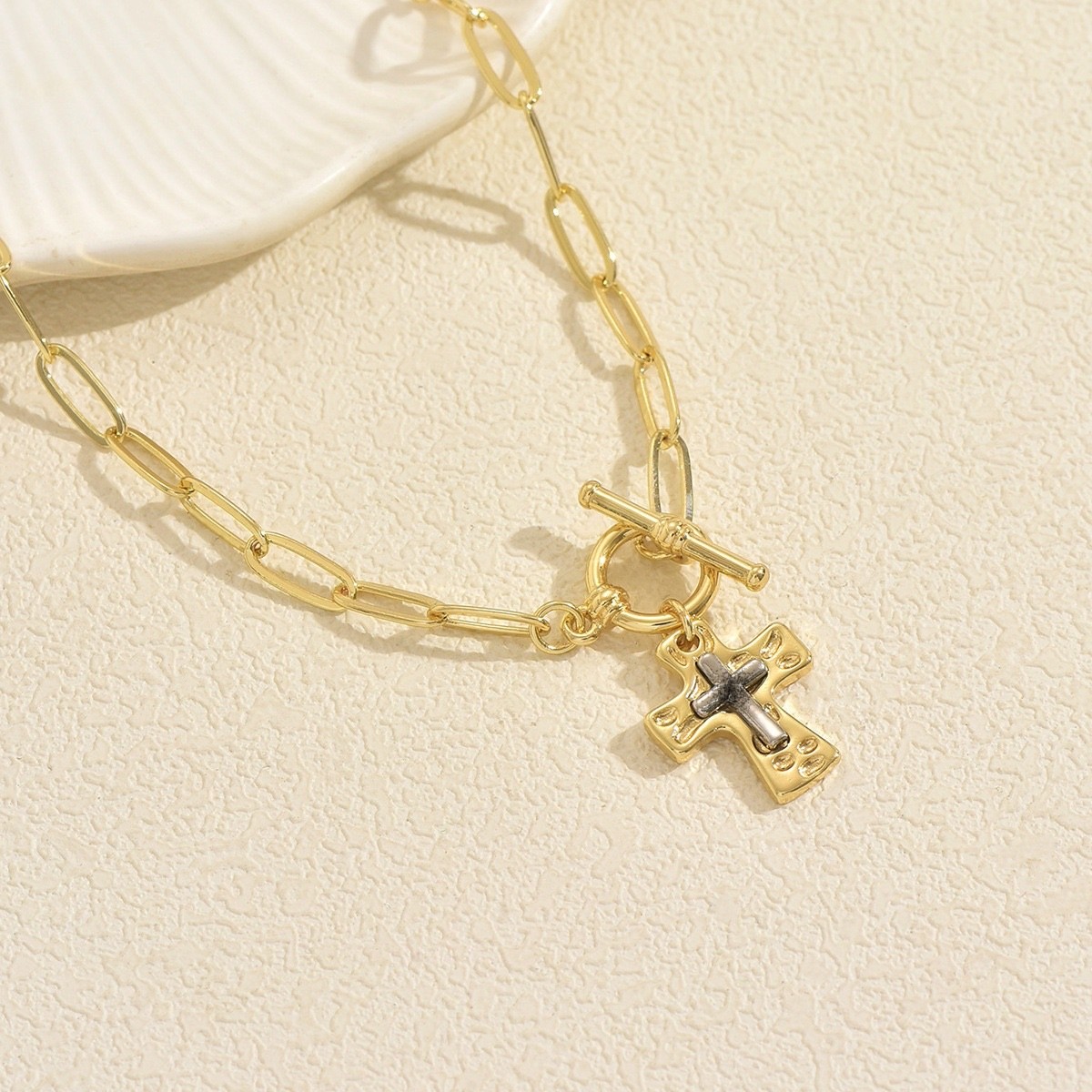 Women’s Paperclip Cross Pendant Necklace Gold & Silver Clavicle Chain Jewelry