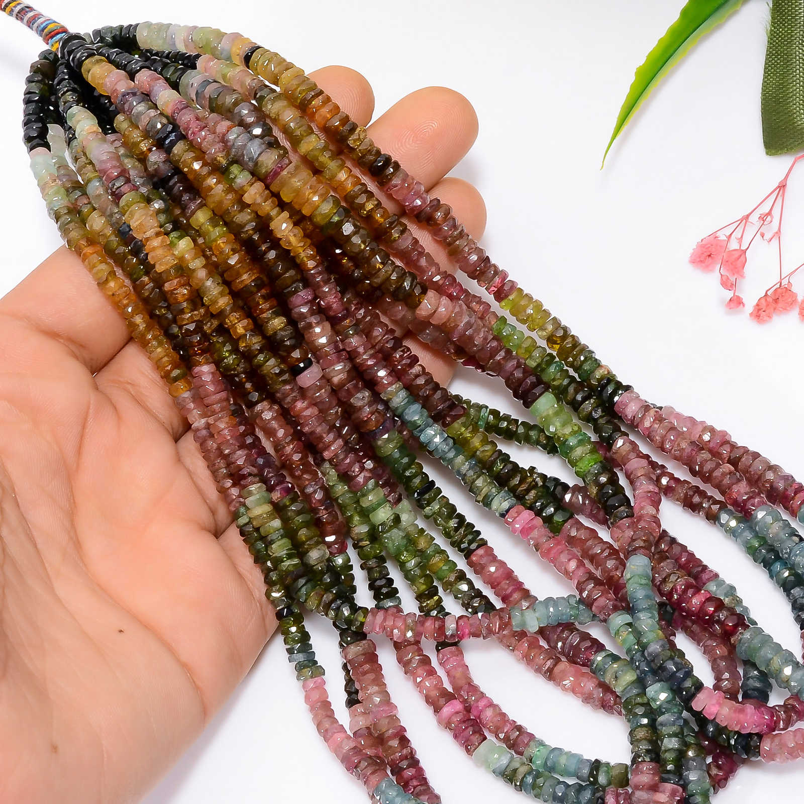 Natural Multi Tourmaline Gemstone Rondelle Faceted Beads 5 mm Strand 7″ EB-903
