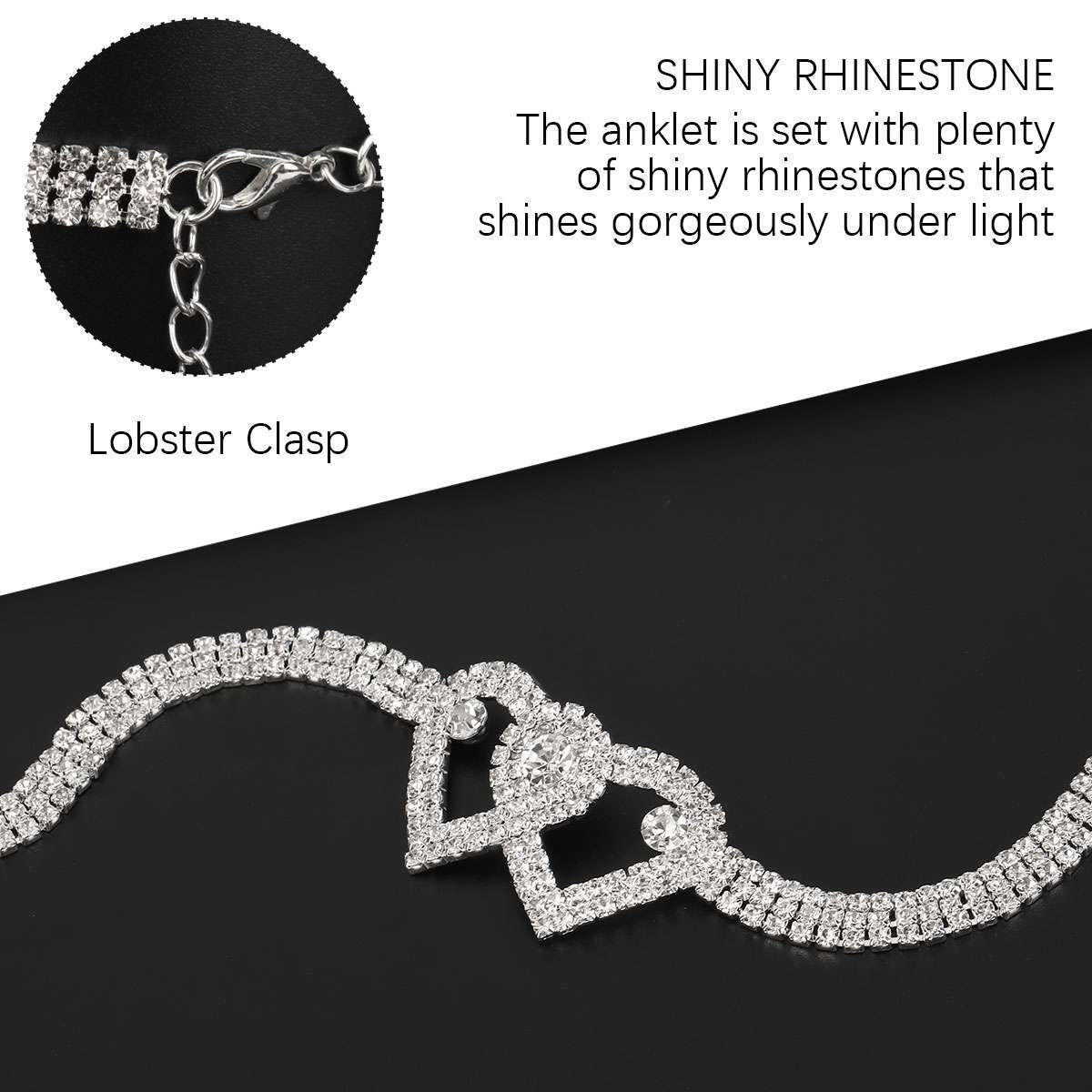 Double Heart Anklet Bracelet Love Barefoot Chain Bling Crystal Ankle Bracelet US