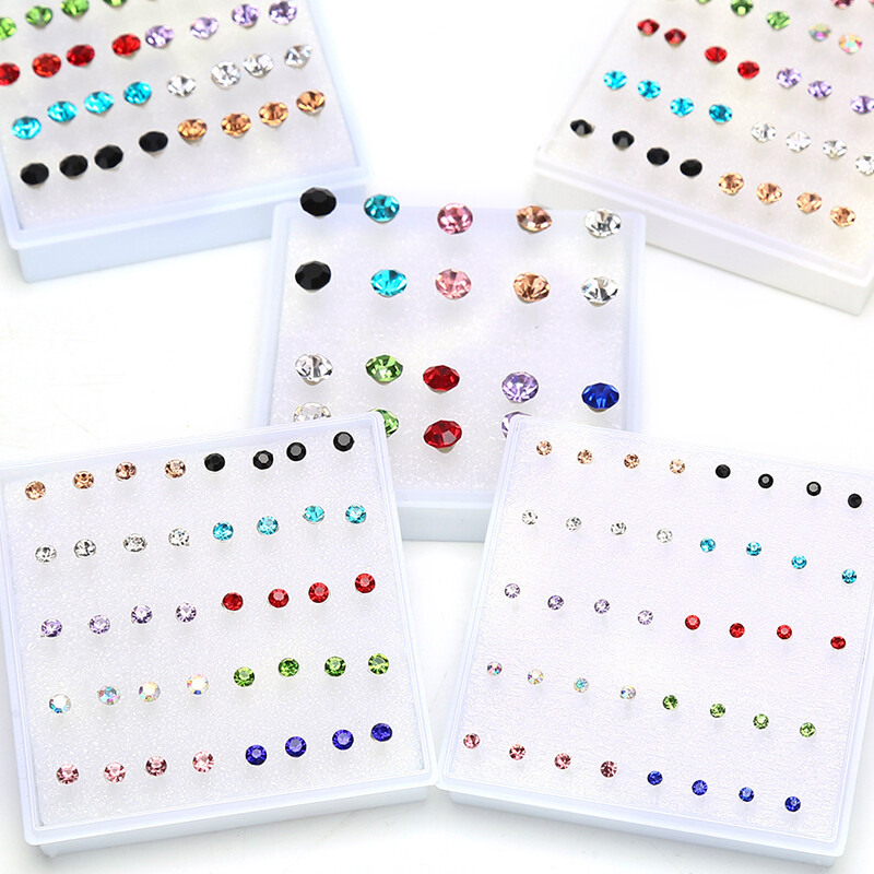 10Pairs/20Pairs Set Rhinestone Crystal Stud Earrings Small Earrings Jewe