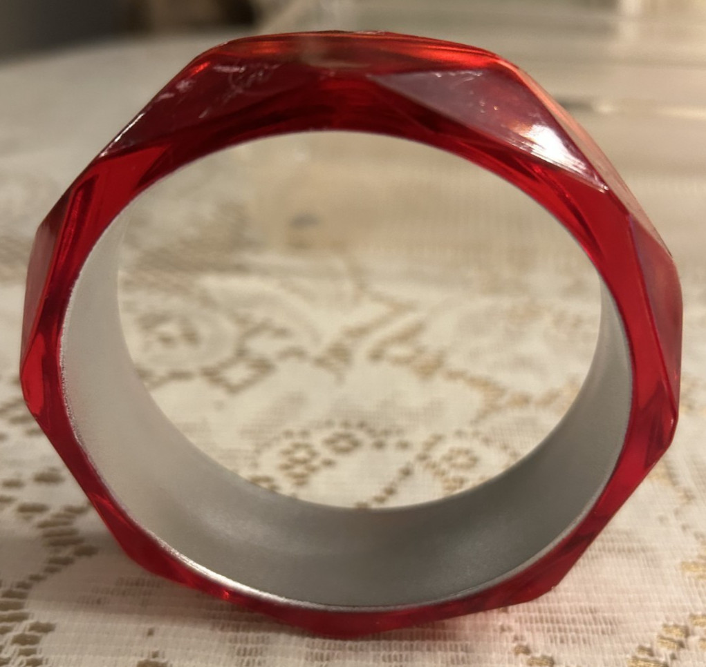 Pomegranate Red Pink Hexagon Semi Translucent Vintage Lucite Prism Art Bangle