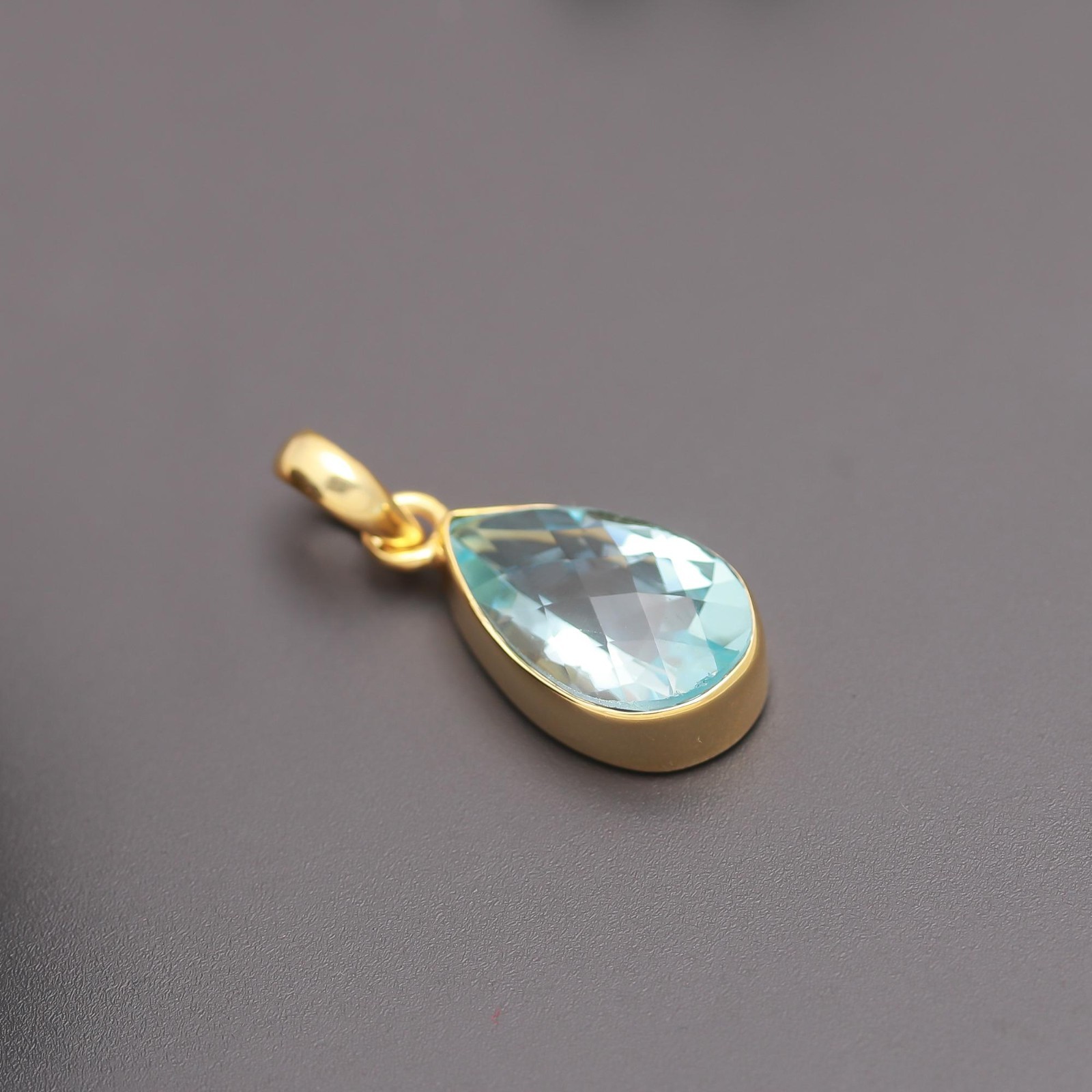 Natural Sky Blue Topaz Pear Pendant Gold Fill 925 Sterling Silver Unique Jewelry