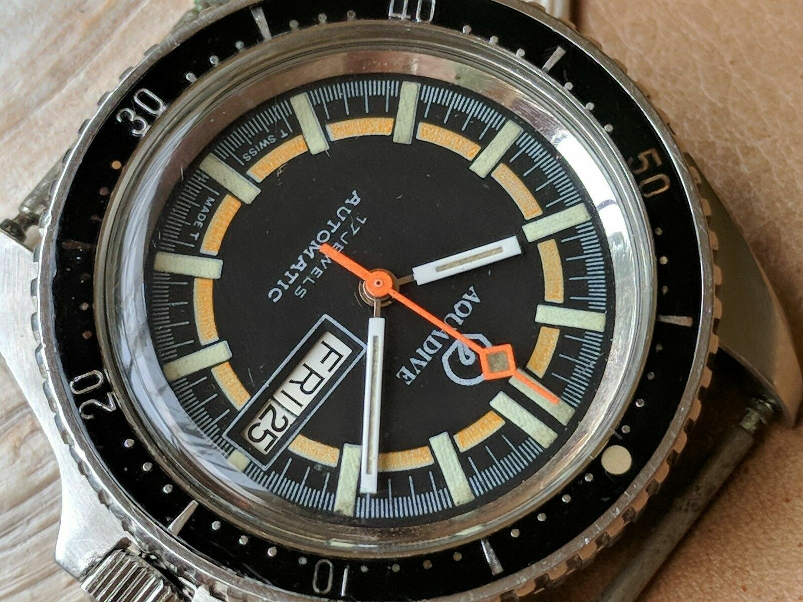Vintage 1970’s Aquadive Day-Date Diver w/Patina,All SS Monnin Case,ETA 2879 Mvmt