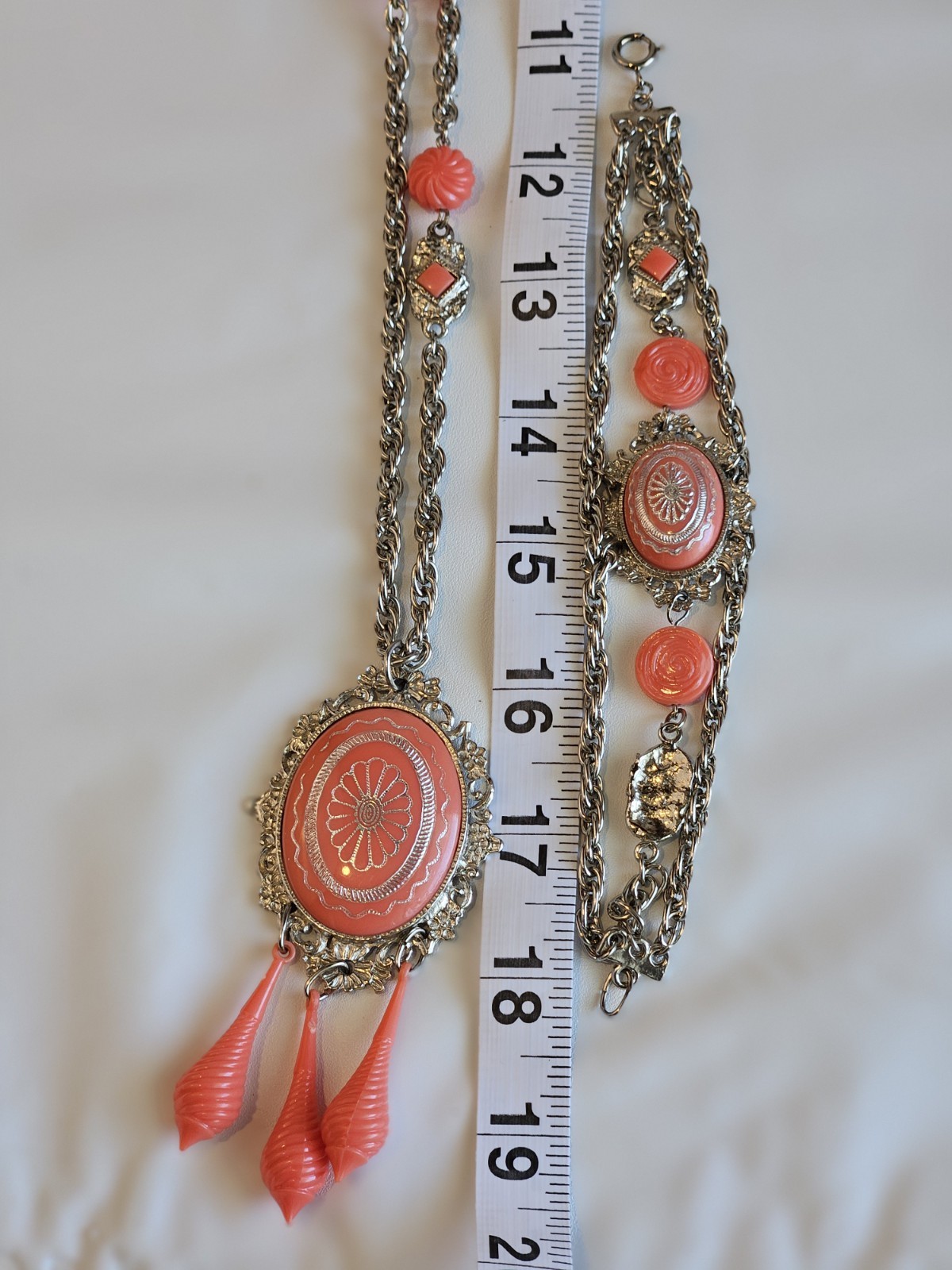 Mid-century celluloid/molded plastic “faux coral” VICTORIAN RIVIVAL PARURE set