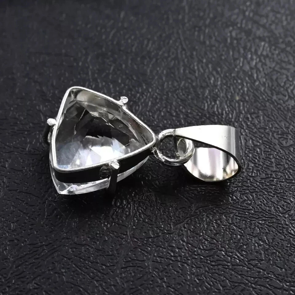 Natural 21 Ct White Sapphire Trillion Cut Loose Gemstone 925 Silver Pendant