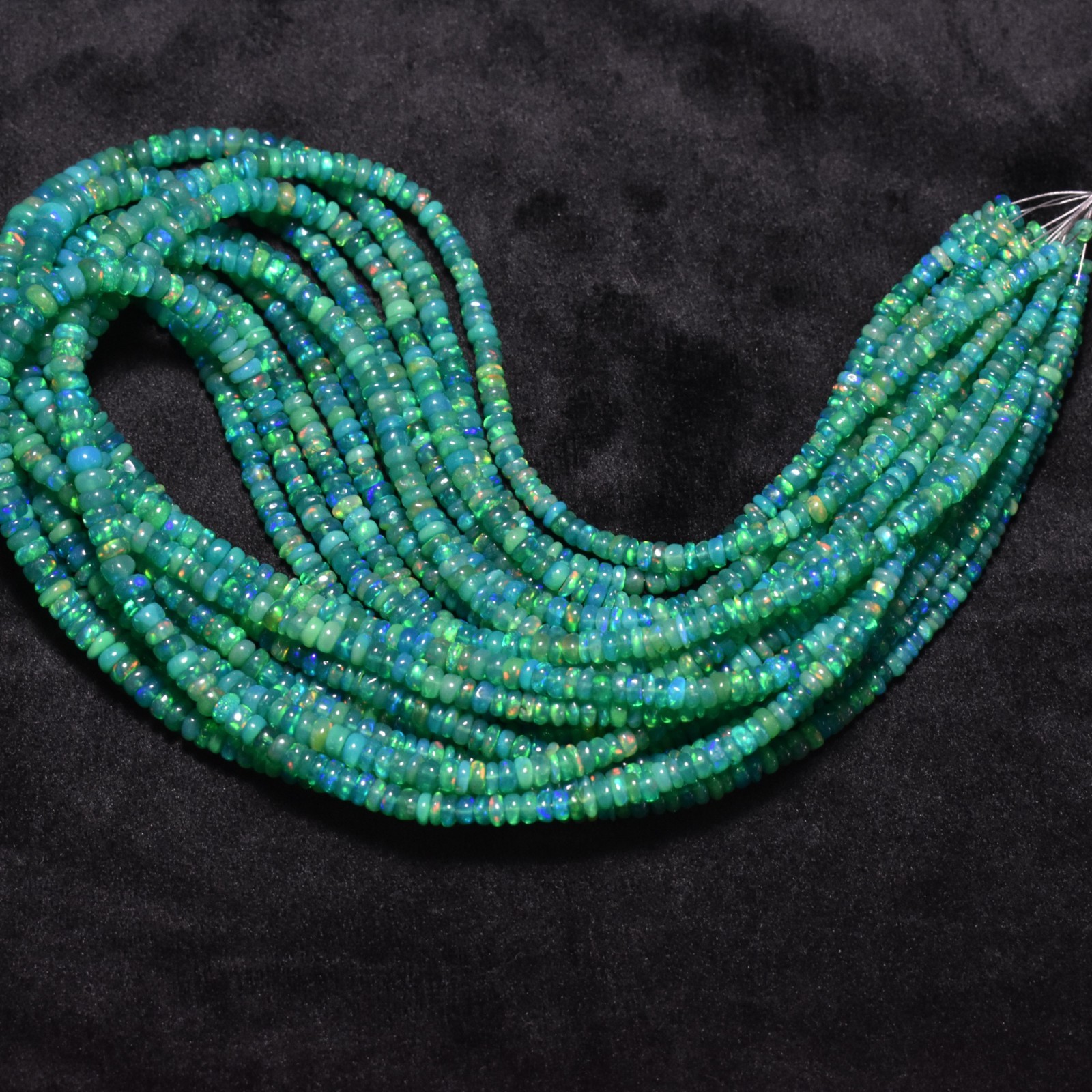 3-4.5mm Green Ethiopian Opal Smooth Rondelle Loose Gemstone Beads 16 Inch Strand