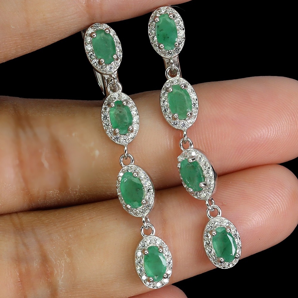 925 Sterling Silver Earrings Oval Emerald 5x3mm Natural Gemstone Jewelry