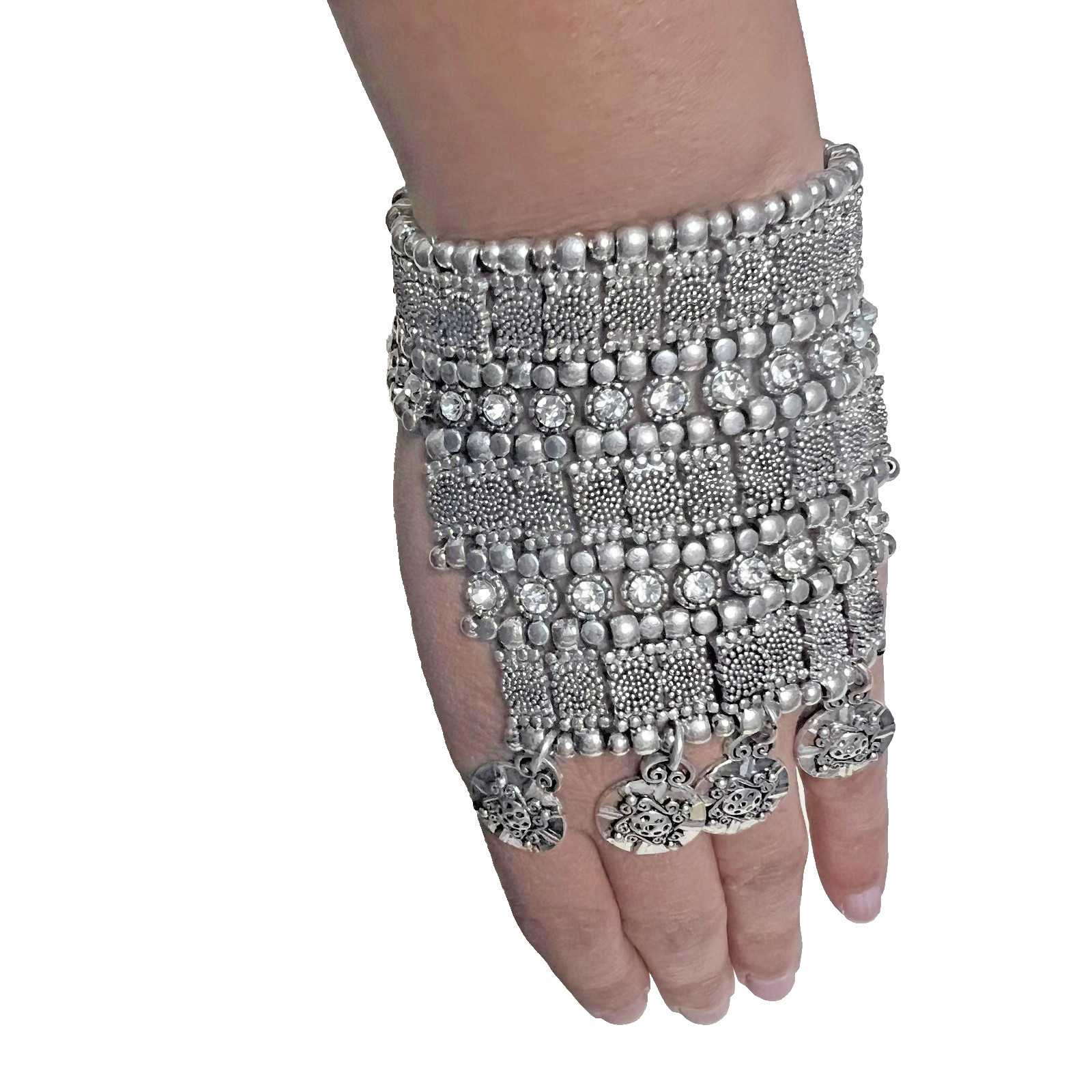 Wedding Oxidized designer Silver Ghungroo Studded Open Fashion Bracelet strech
