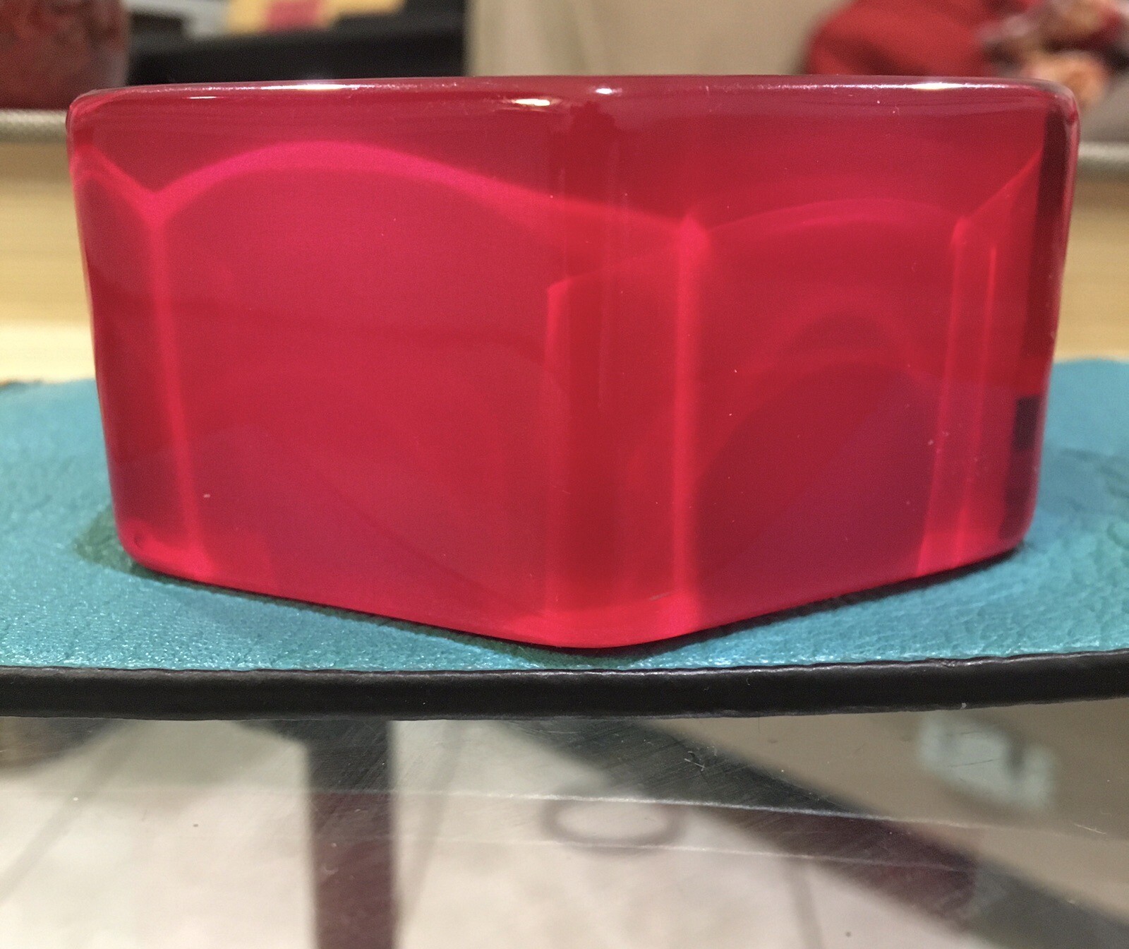 HEAVY ! Pomegranate Red Pink Hexagon Semi Translucent Vintage Lucite Prism Art