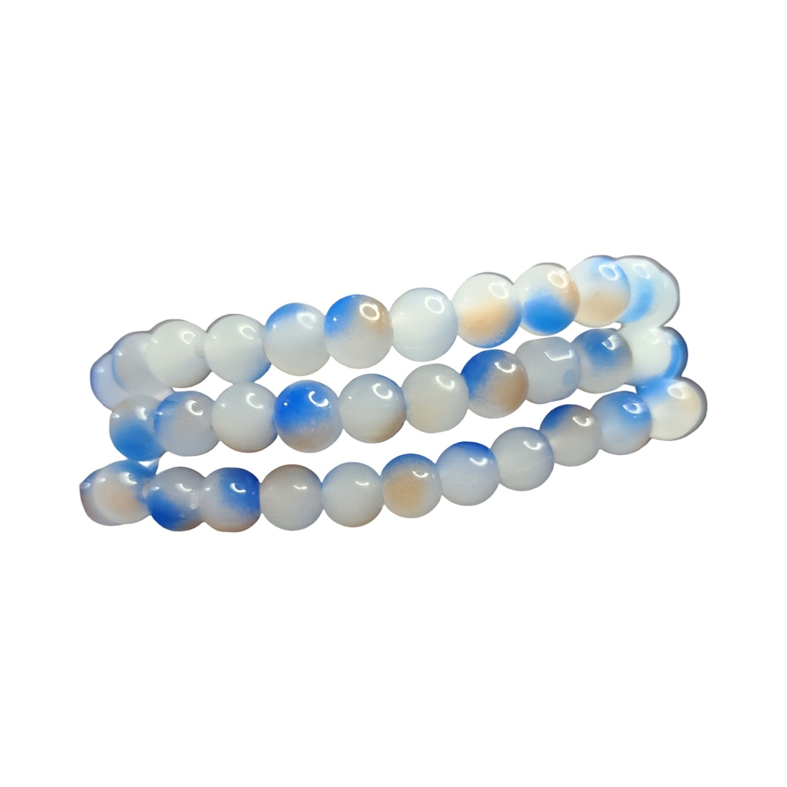 Set of 3 Blue White Opalescent Glass Bead Bracelets–Iridescent Mermaid Stretch