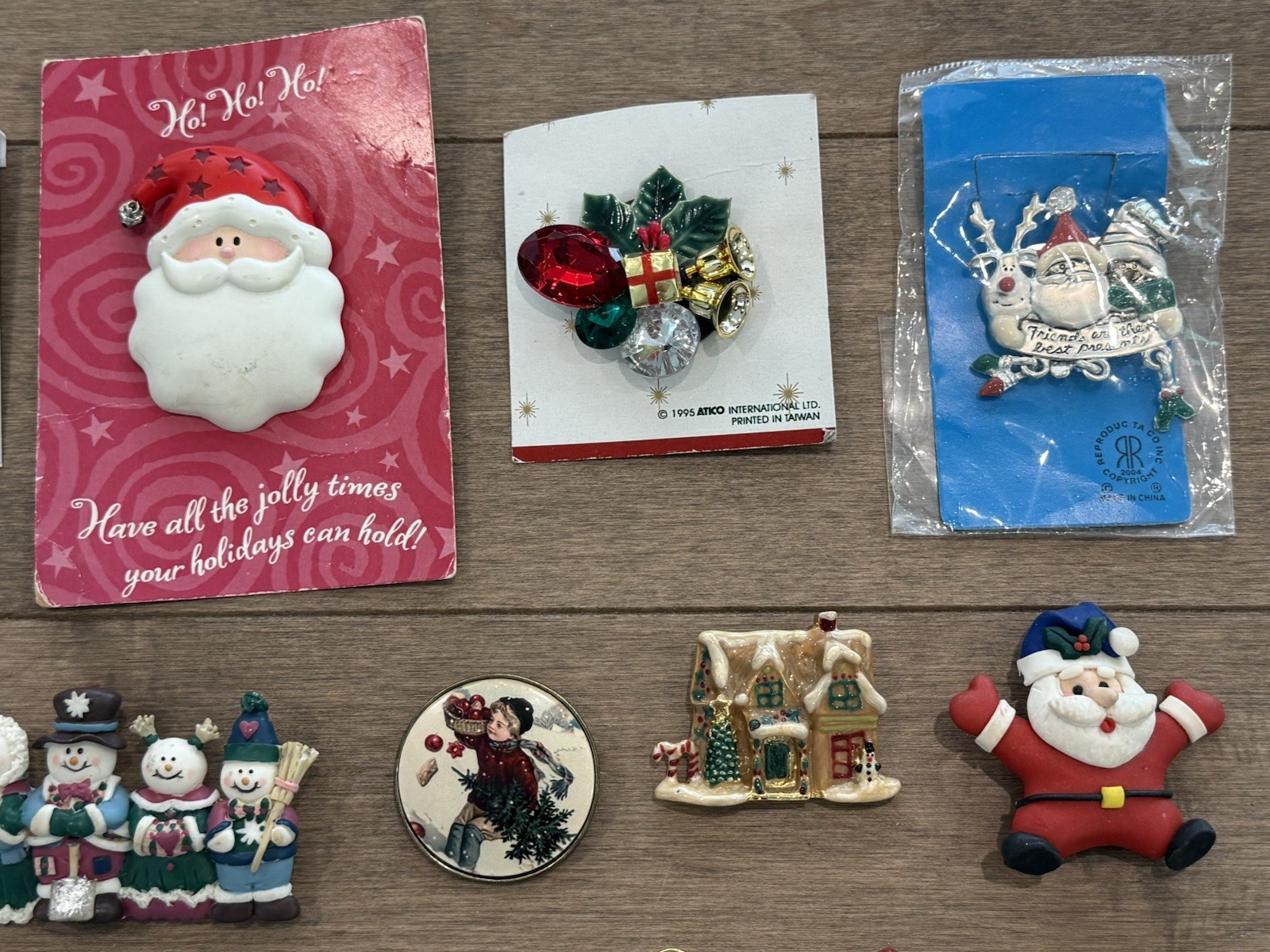 Vintage Holiday Jewelry Ceramic Enamel Christmas Tree Brooch Lapel PINS Lot