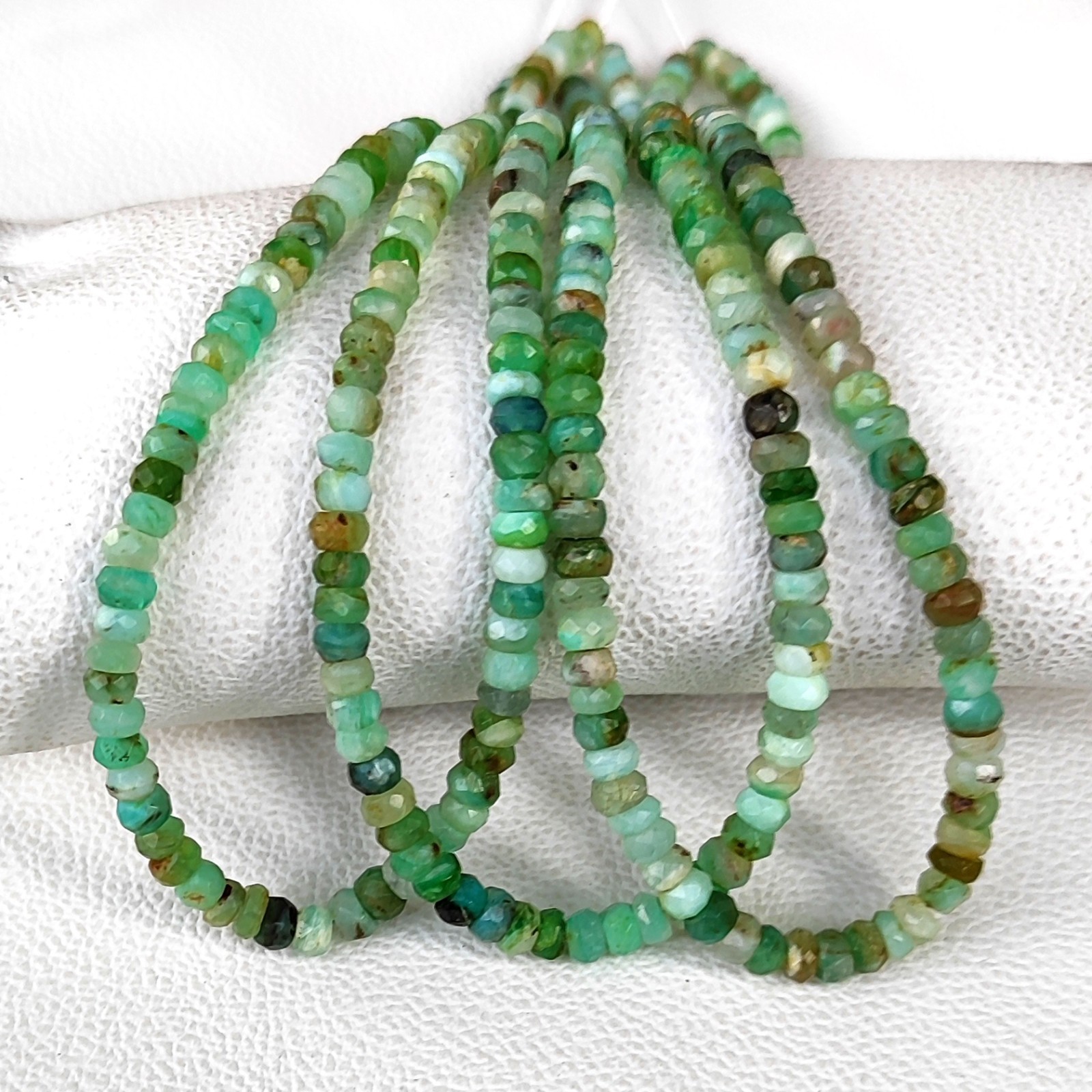 Natural Peru Green Opal 5.5mm Faceted Rondelle Shape Beads 16″ Strand