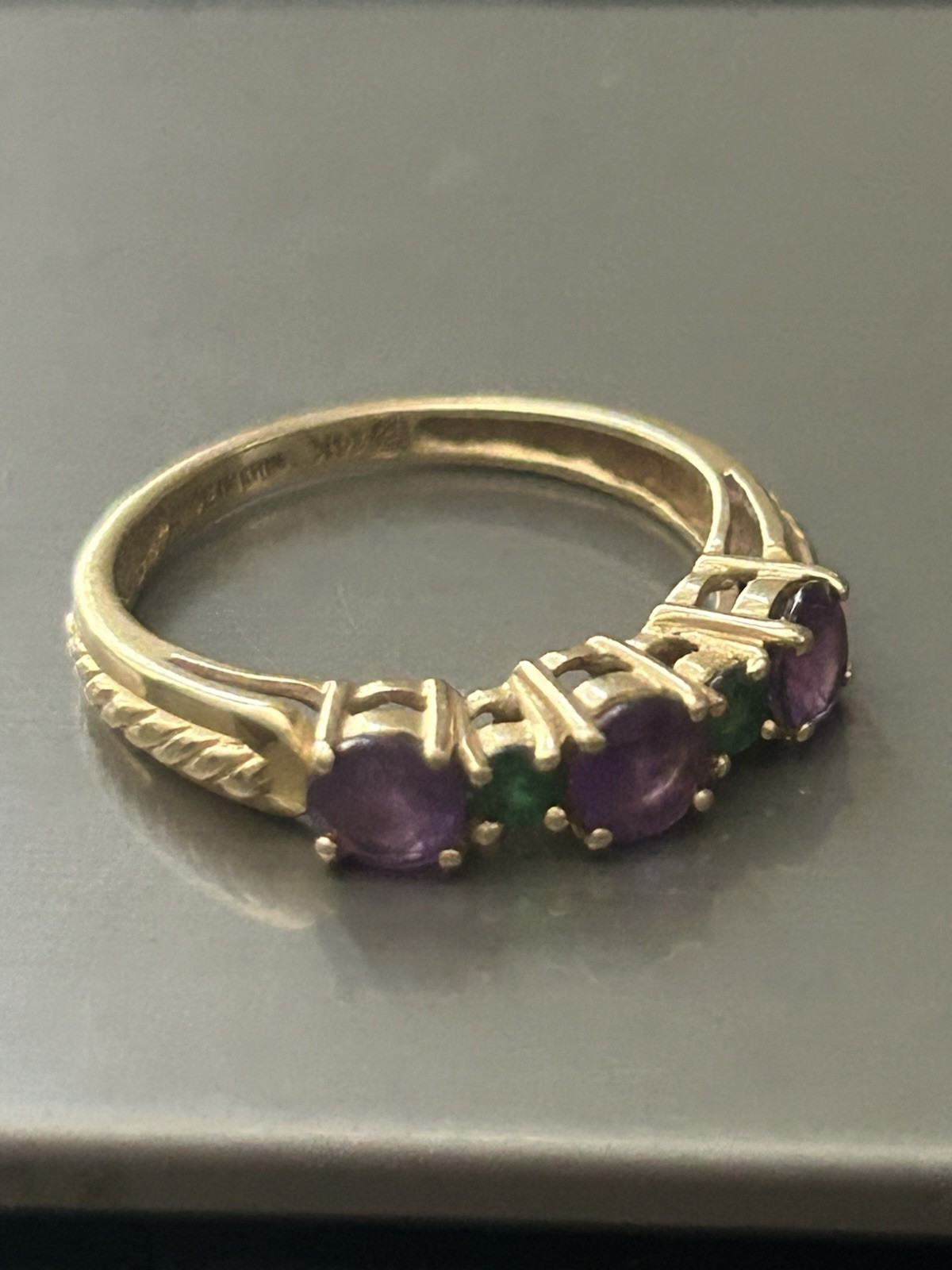 Solid 14k Gold Amethyst Green Onyx Gemstone Ring Size 5.75 2.4 Grams
