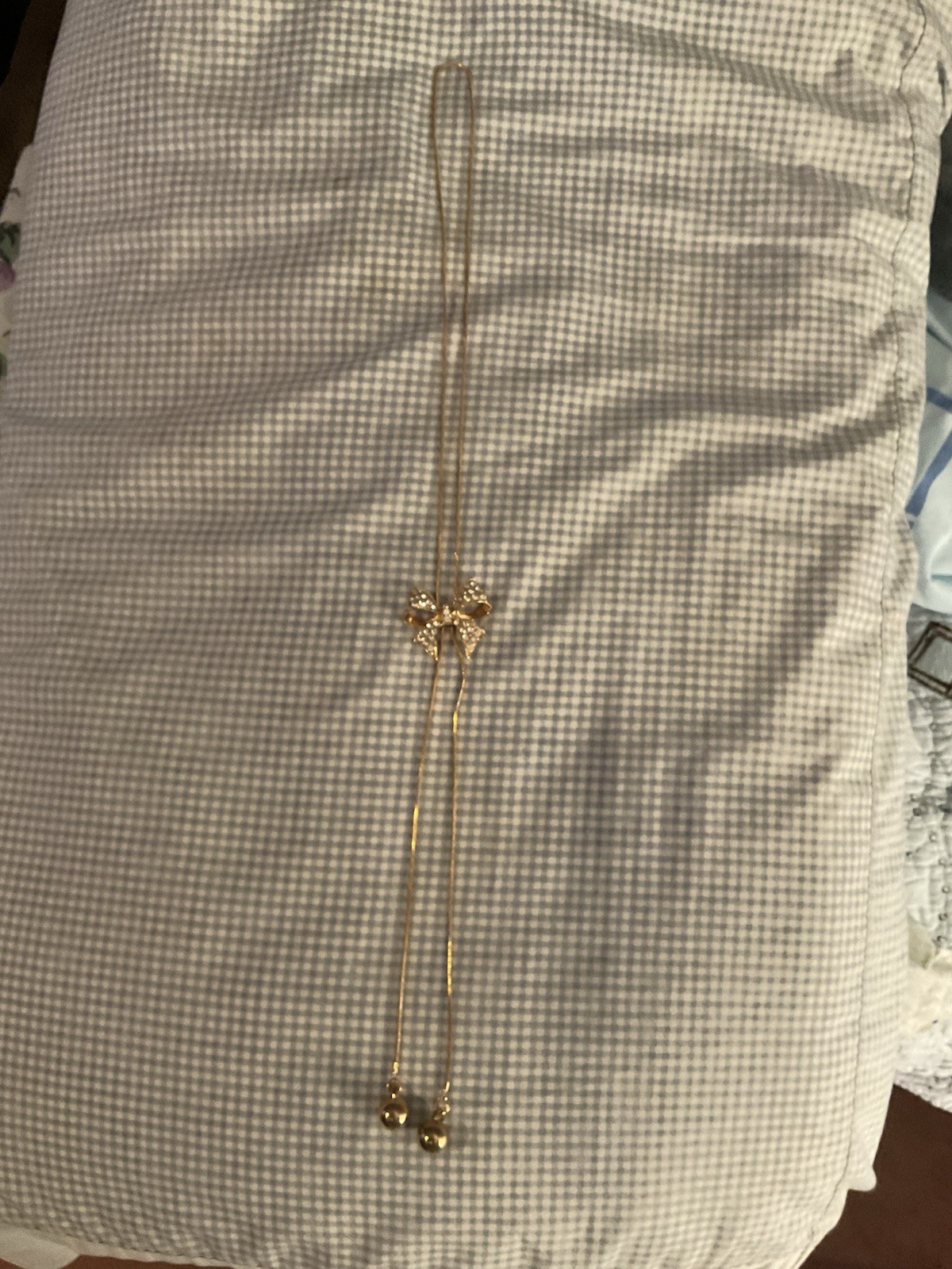 Unique Gold With Crystal Sliding Bow Long Necklace 16- 30 Inches New