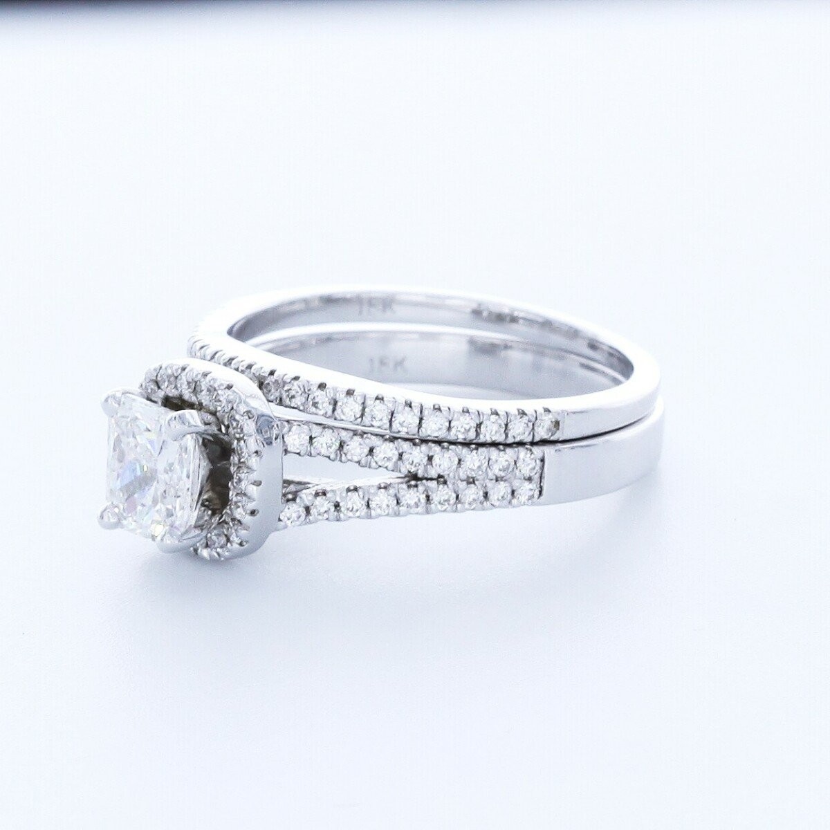 1.8CT Lab-Created Diamond E/VVS1 Cushion 18K White Gold Halo Side-Stone Ring Set