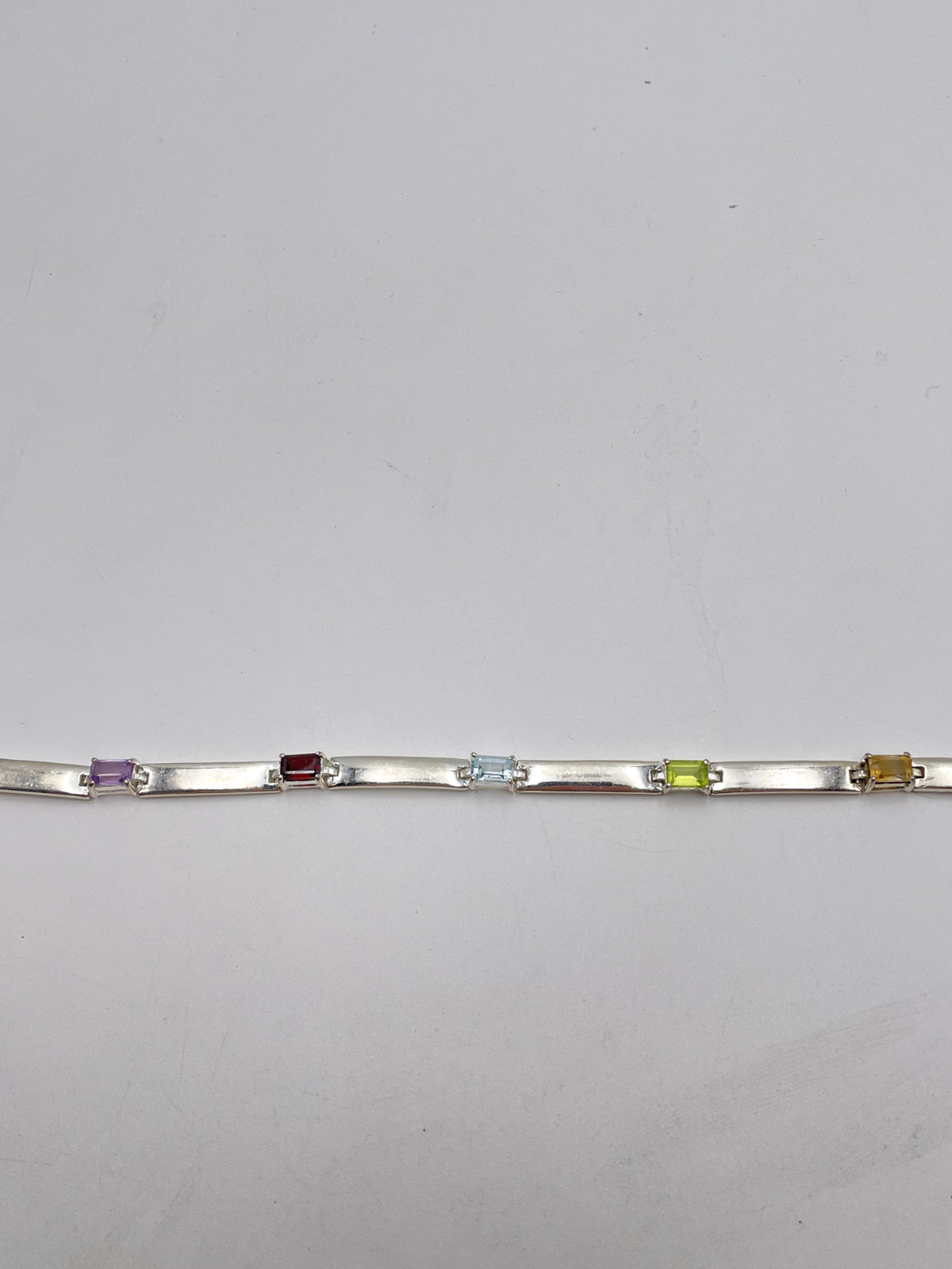 STERLING SILVER 925 MULTICOLOR GEMSTONE 7″ 5 mm Wide BRACELET 10.6g
