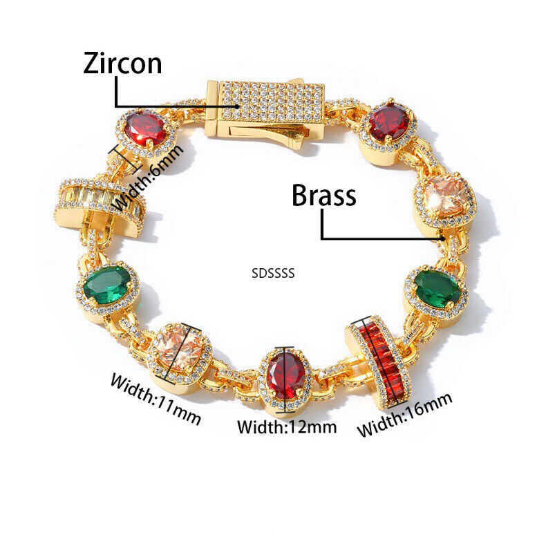 Jewelry Men Women Gift Hip Hop Tennis Chain Necklaces Bracelet Colorful